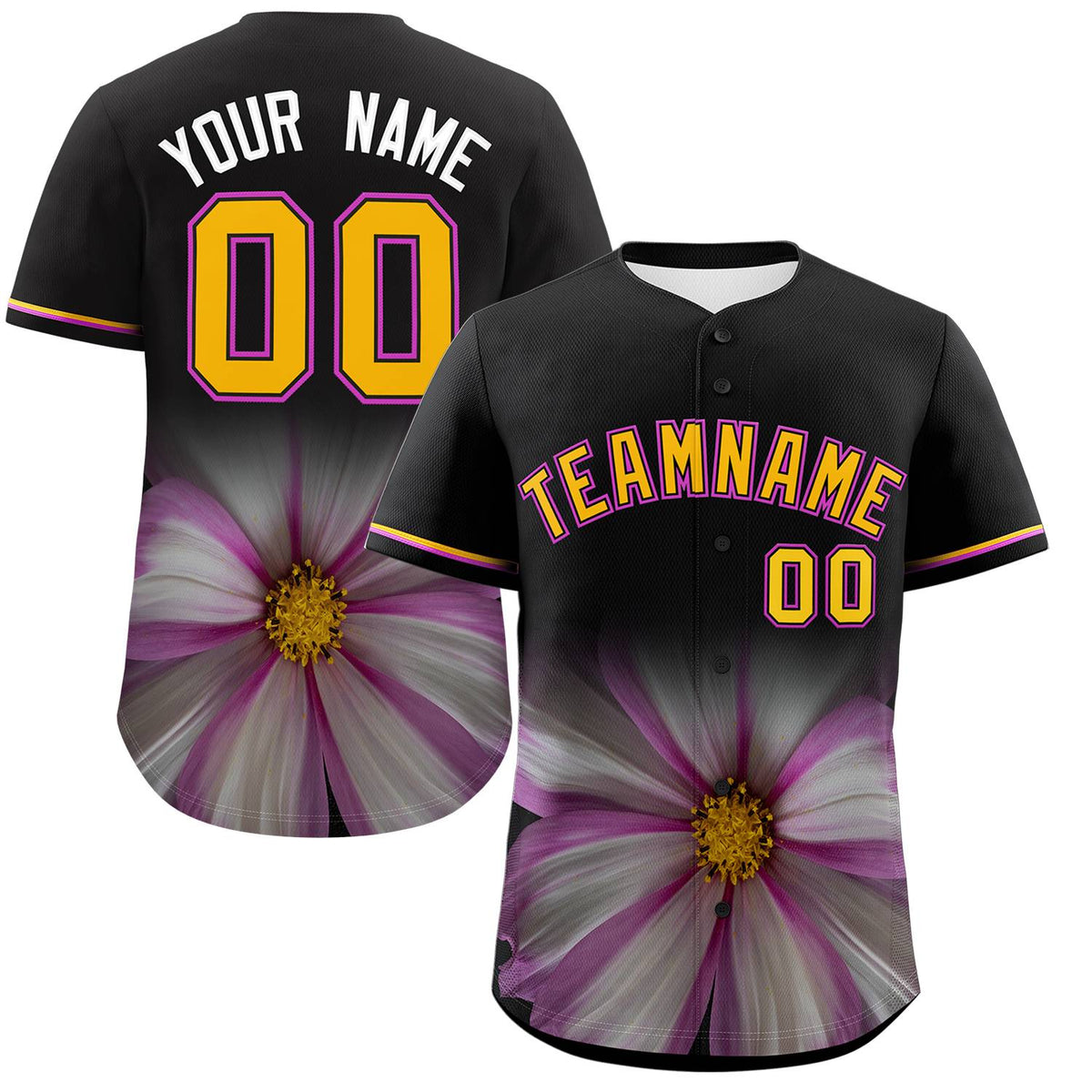 Custom Black Personalized 3D Flower Design Authentic Baseball Jersey | KXKSHOP