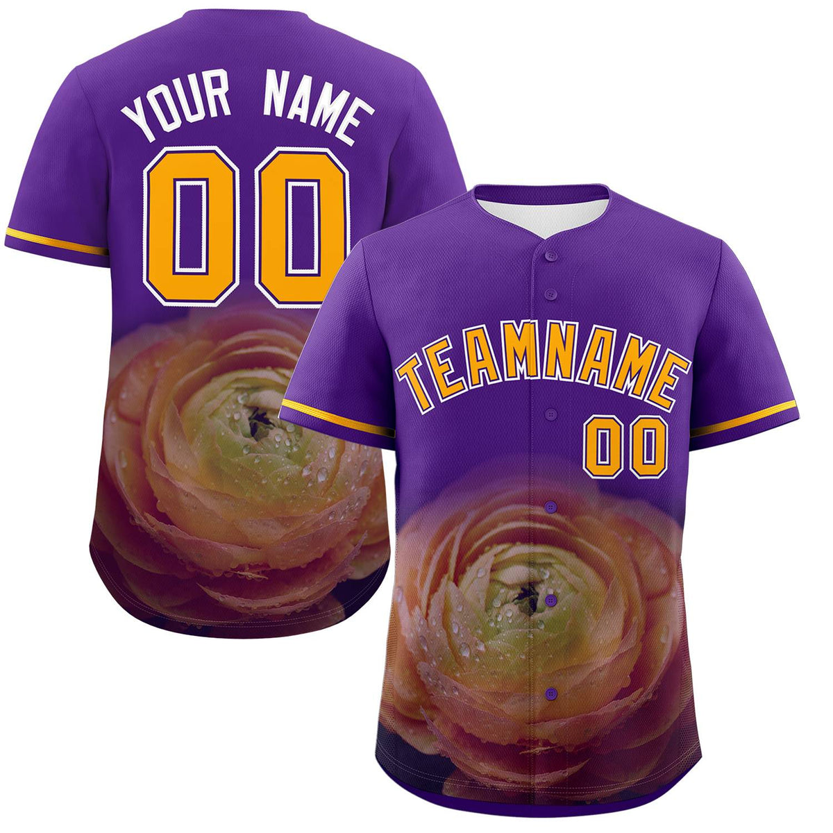 Custom Purple Personalized 3D Flower Design Authentic Baseball Jersey | KXKSHOP