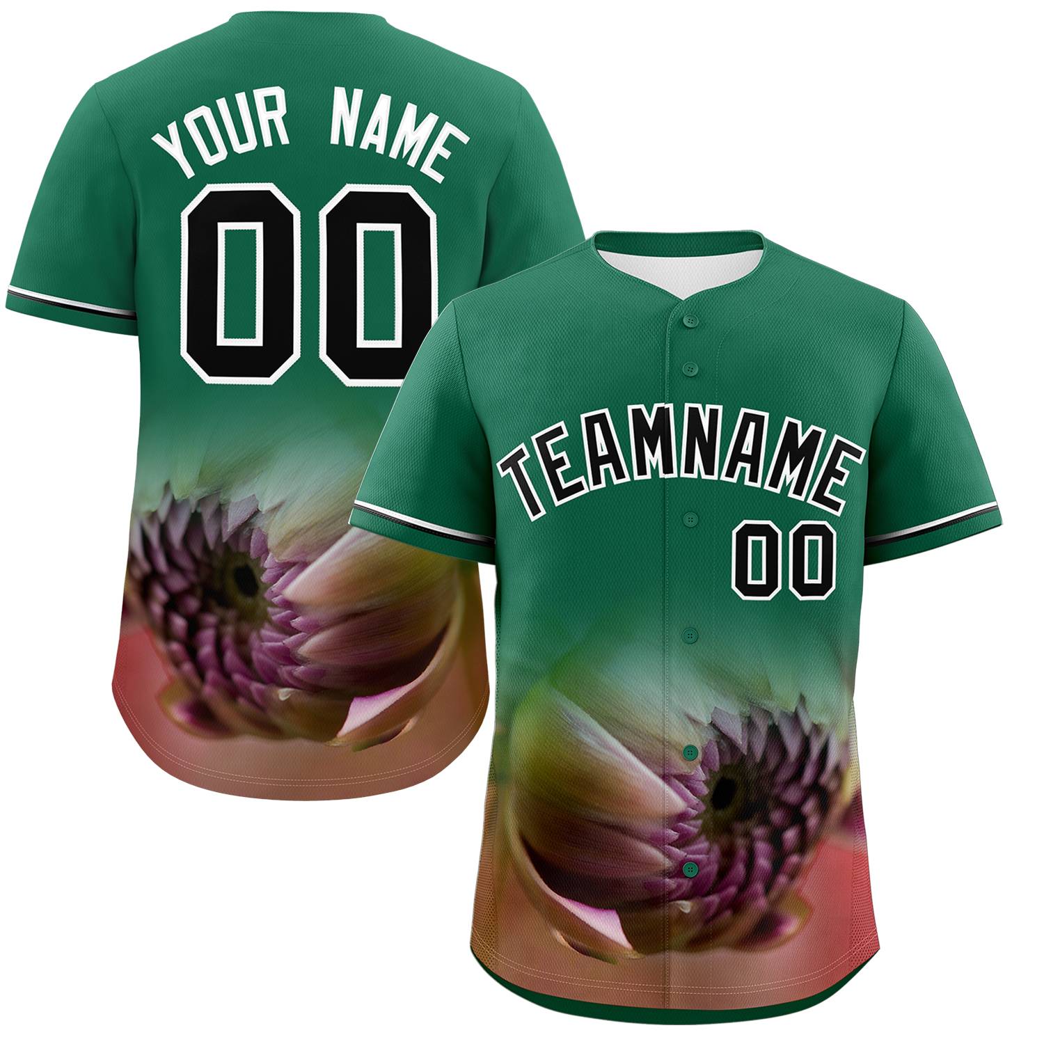 Custom Kelly Green Personalized 3D Flower Design Authentic Baseball Jersey | KXKSHOP
