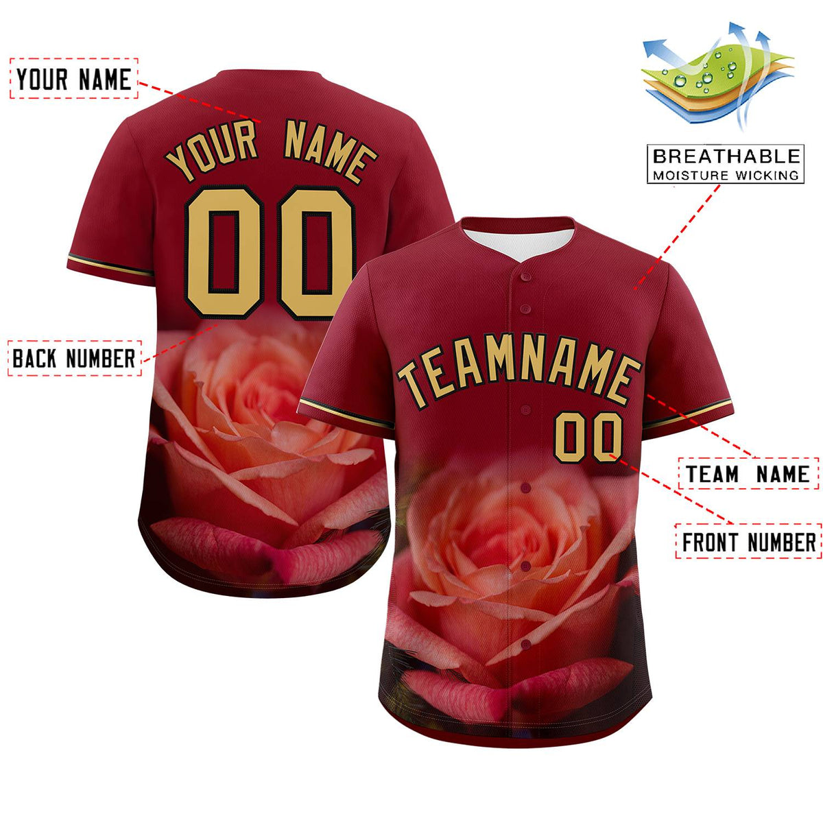 Custom Crimson Personalized 3D Flower Design Authentic Baseball Jersey | KXKSHOP