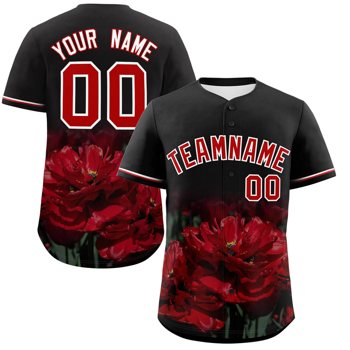 Custom Black Personalized 3D Flower Design Authentic Baseball Jersey | KXKSHOP