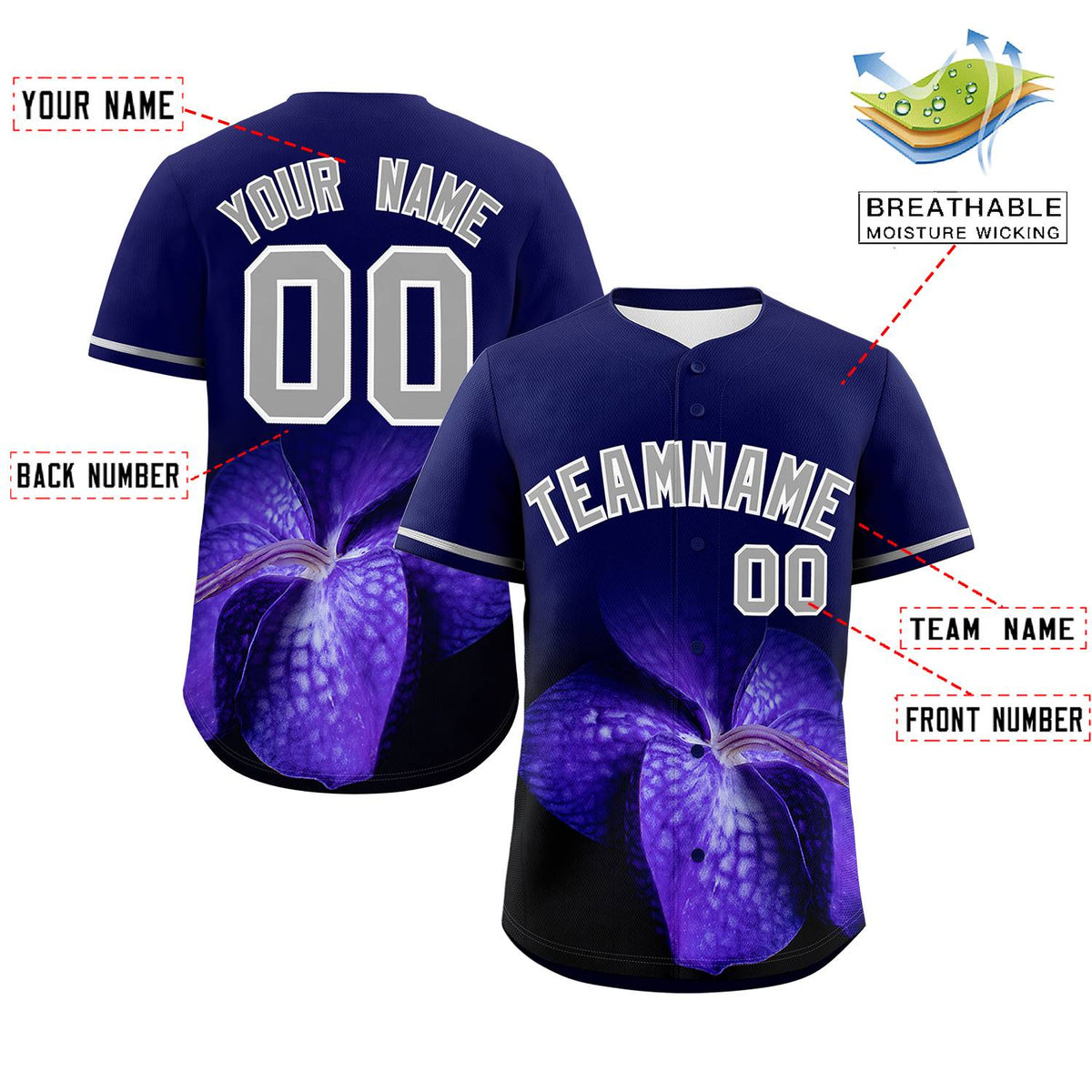 Custom Navy Personalized 3D Flower Design Authentic Baseball Jersey | KXKSHOP