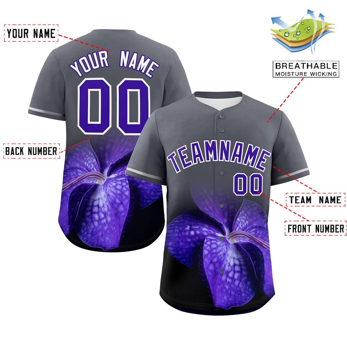 Custom Dark Gray Personalized 3D Flower Design Authentic Baseball Jersey | KXKSHOP