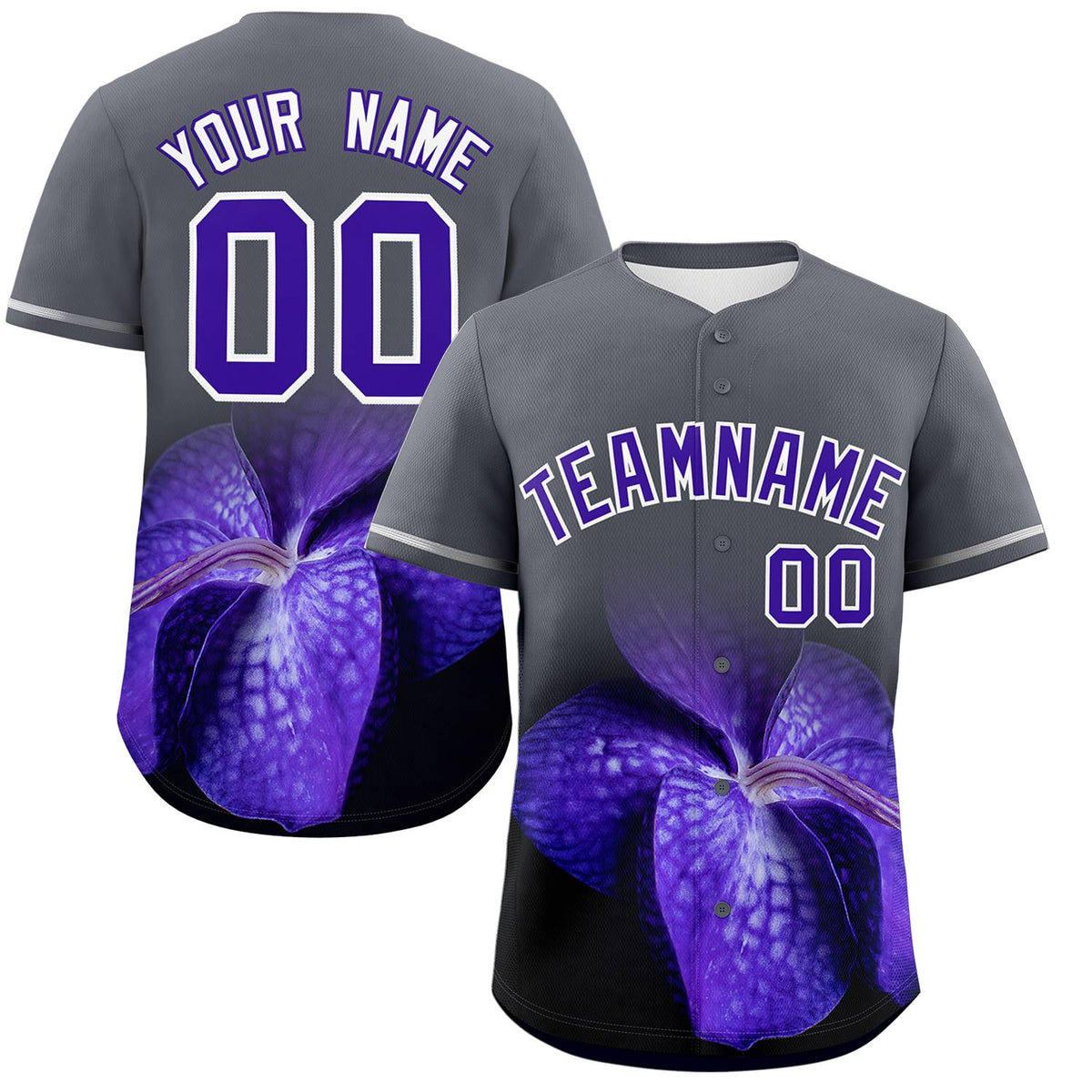 Custom Dark Gray Personalized 3D Flower Design Authentic Baseball Jersey | KXKSHOP