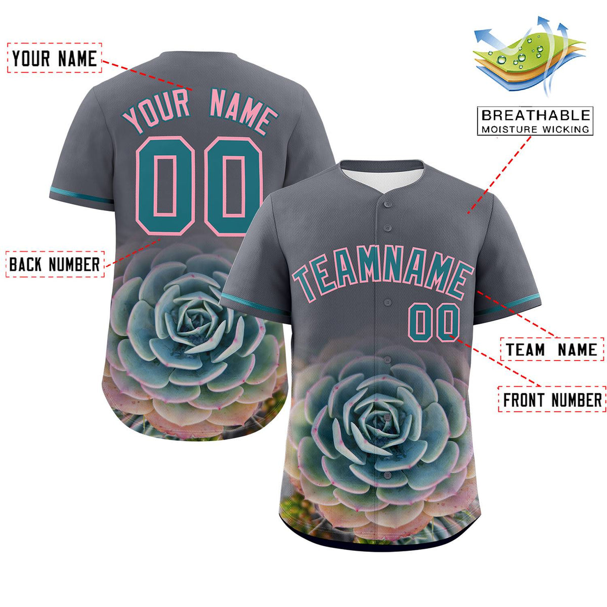 Custom Dark Gray Personalized 3D Flower Design Authentic Baseball Jersey | KXKSHOP