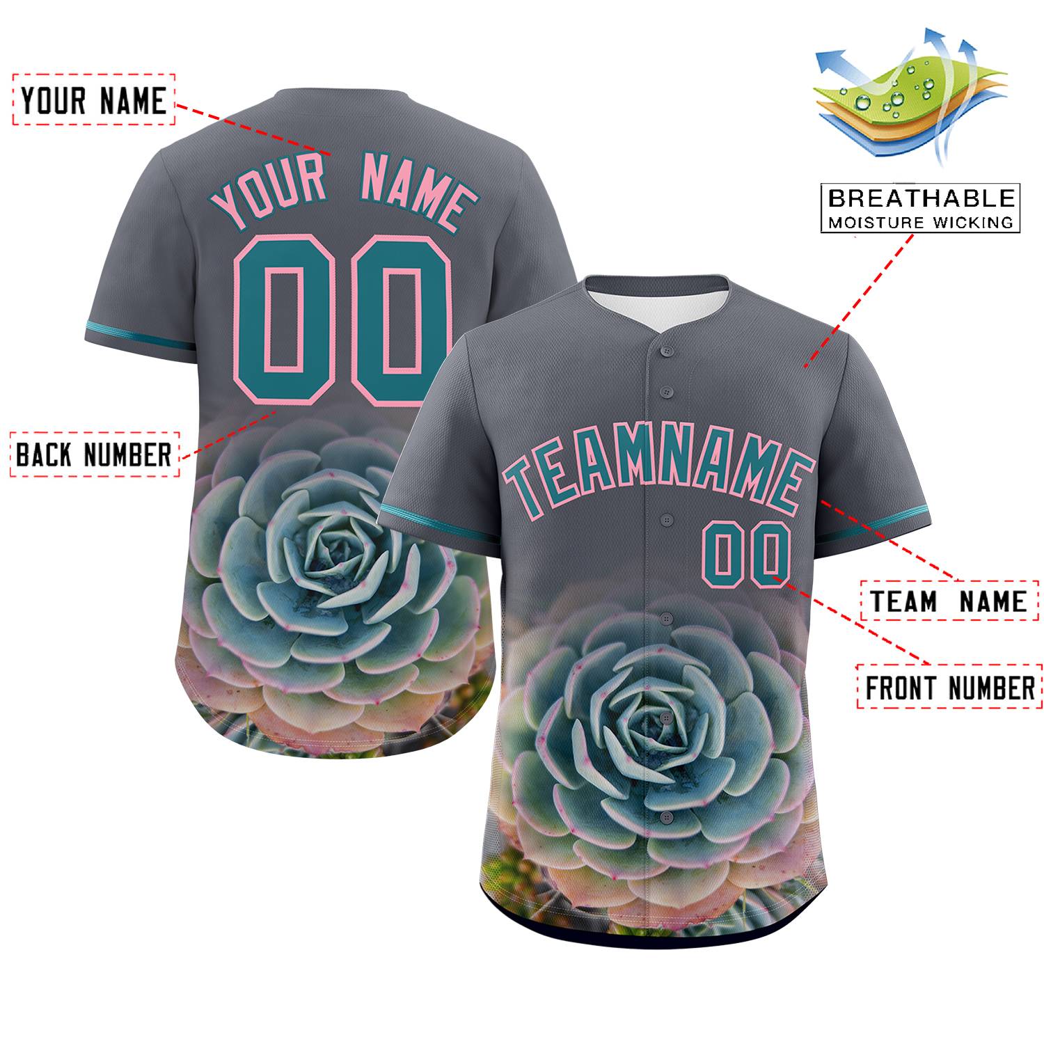 Custom Dark Gray Personalized 3D Flower Design Authentic Baseball Jersey | KXKSHOP