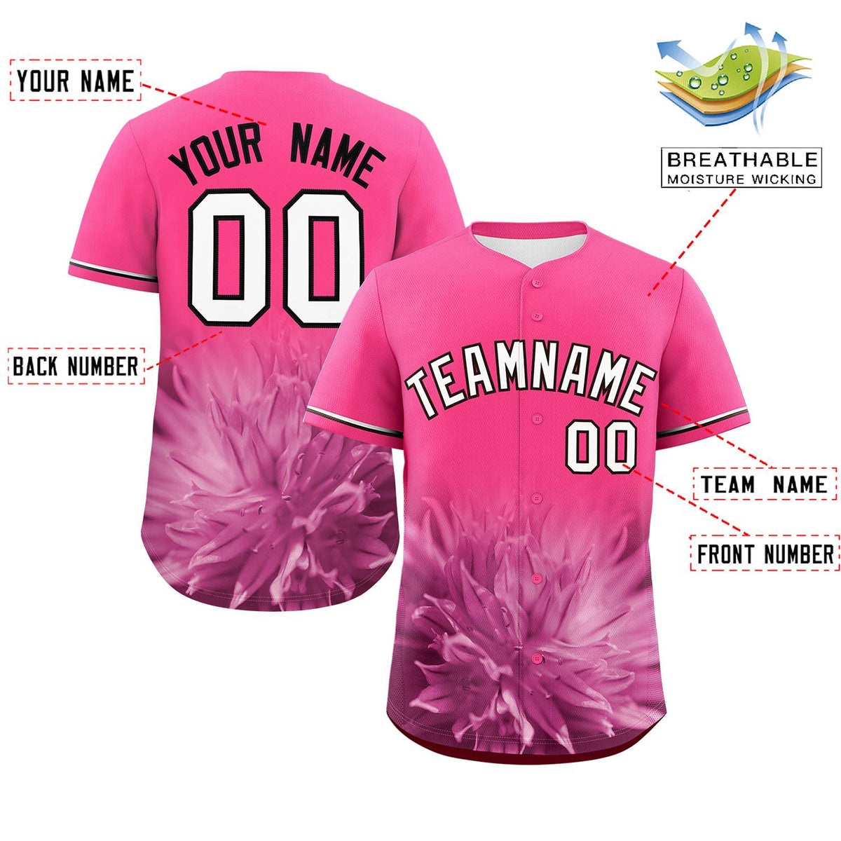 Custom Pink Personalized 3D Flower Design Authentic Baseball Jersey | KXKSHOP