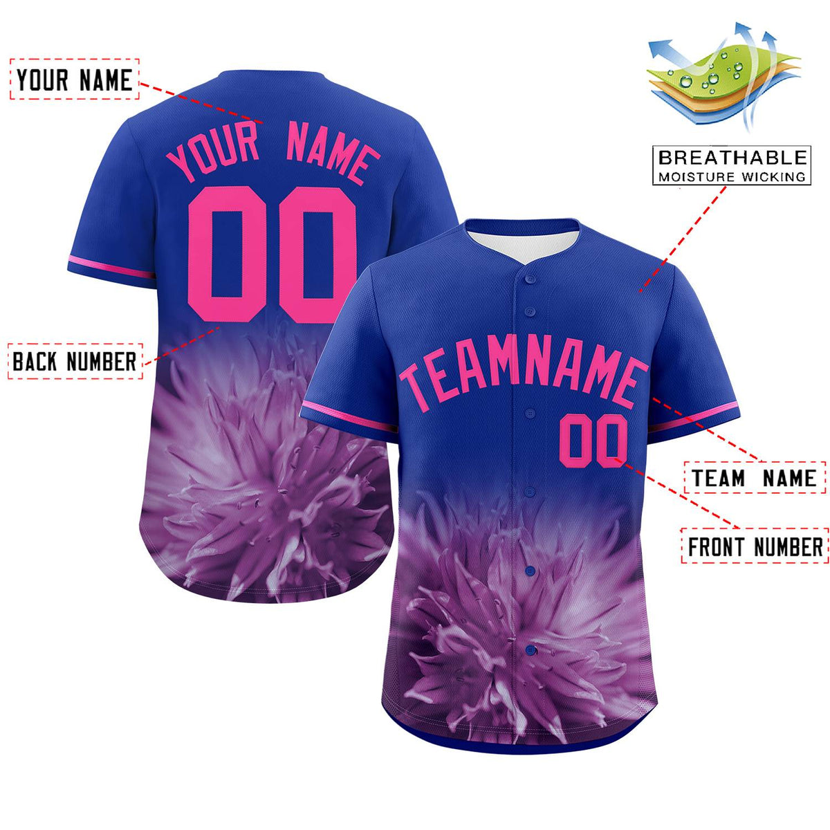 Custom Royal Personalized 3D Flower Design Authentic Baseball Jersey | KXKSHOP