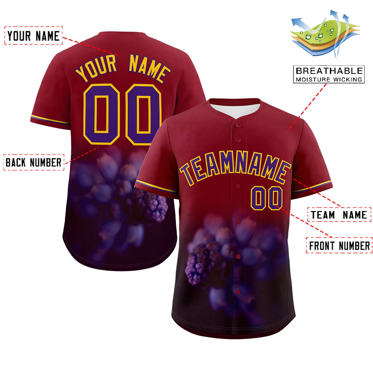 Custom Crimson Personalized 3D Flower Design Authentic Baseball Jersey | KXKSHOP