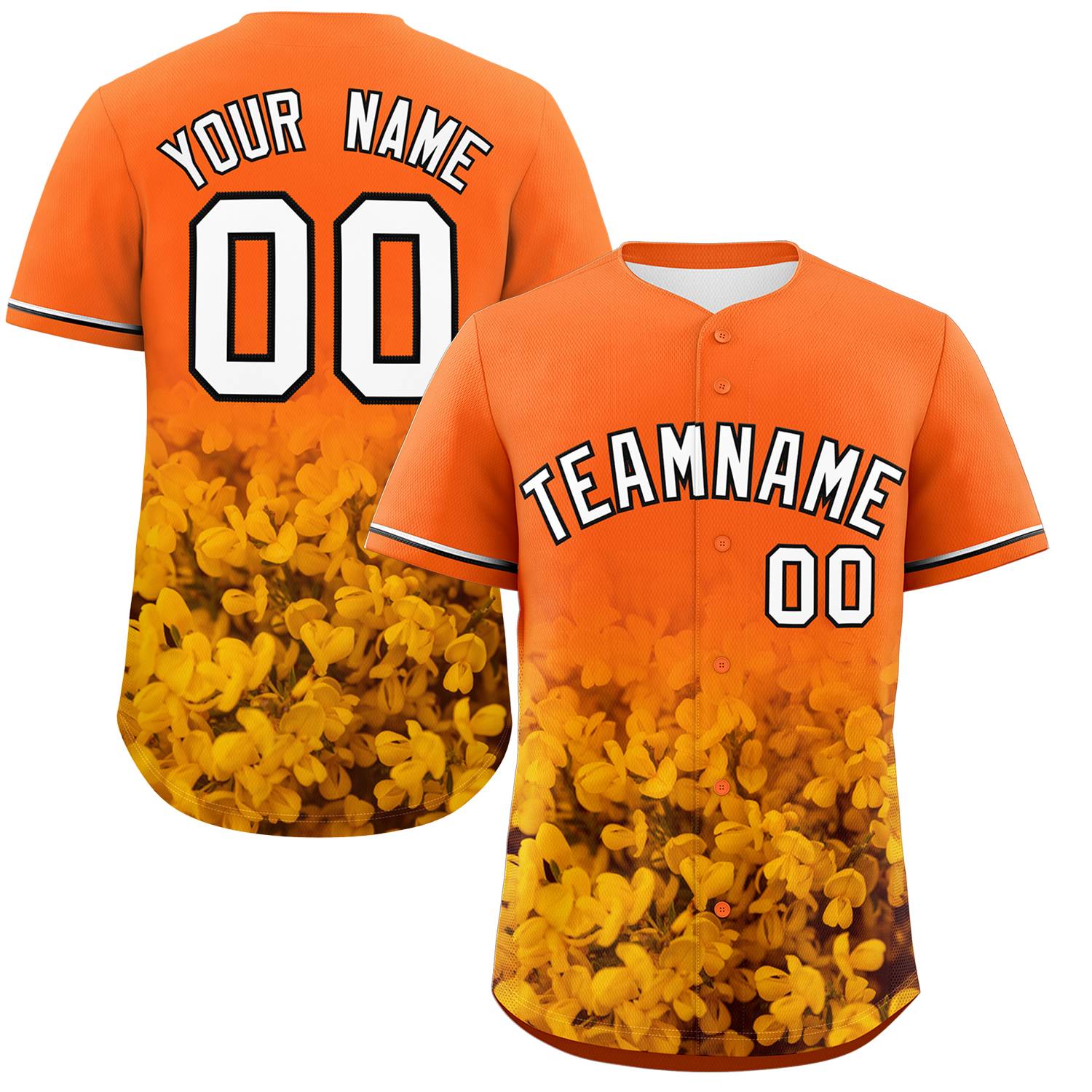 Custom Orange Personalized 3D Flower Design Authentic Baseball Jersey | KXKSHOP
