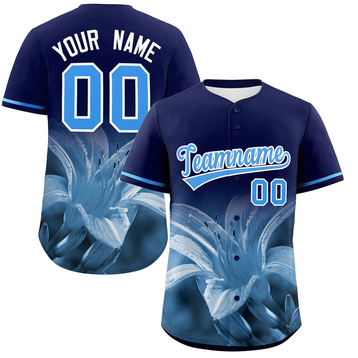 Custom Navy Personalized 3D Flower Design Authentic Baseball Jersey | KXKSHOP