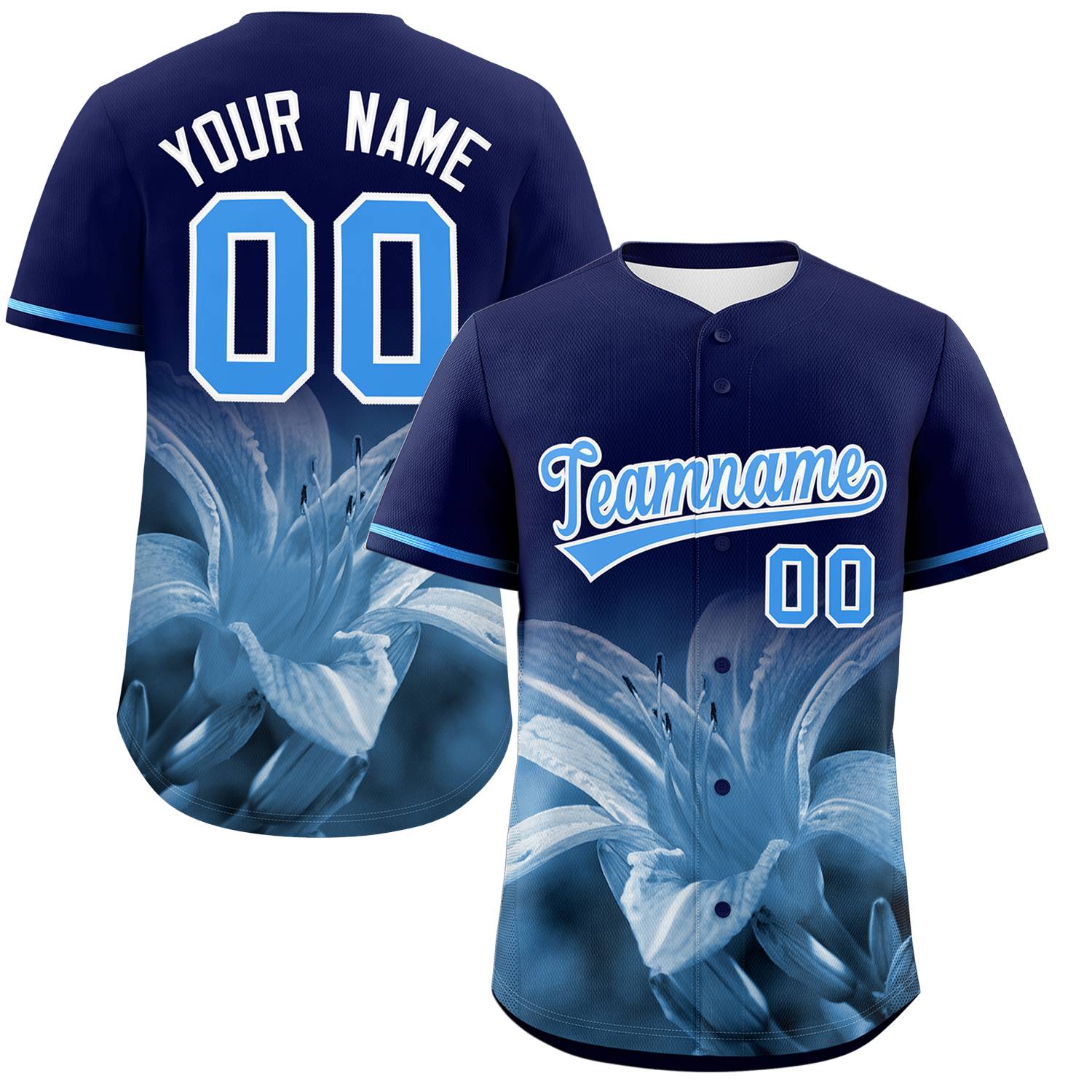 Custom Navy Personalized 3D Flower Design Authentic Baseball Jersey | KXKSHOP
