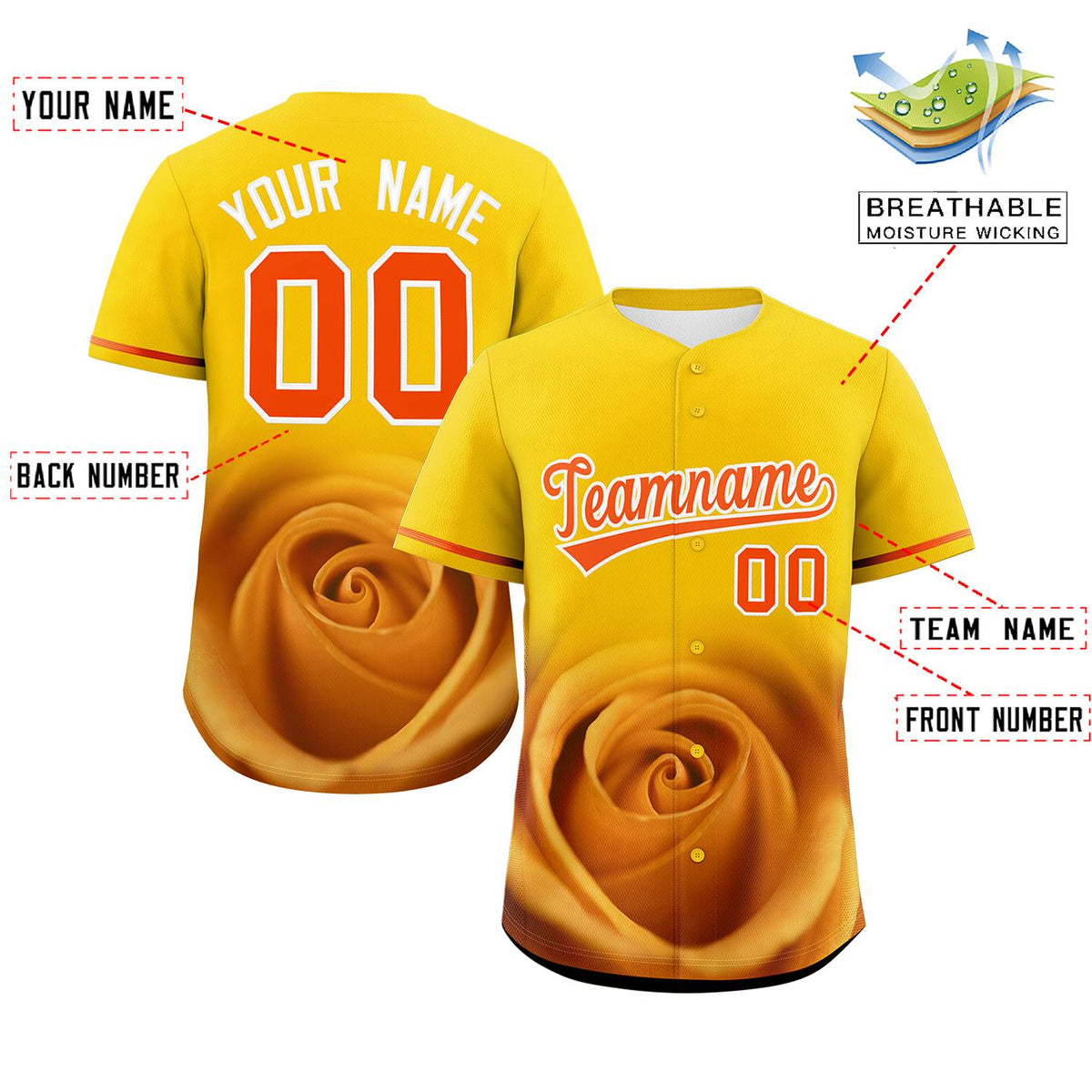 Custom Gold Personalized 3D Flower Design Authentic Baseball Jersey | KXKSHOP