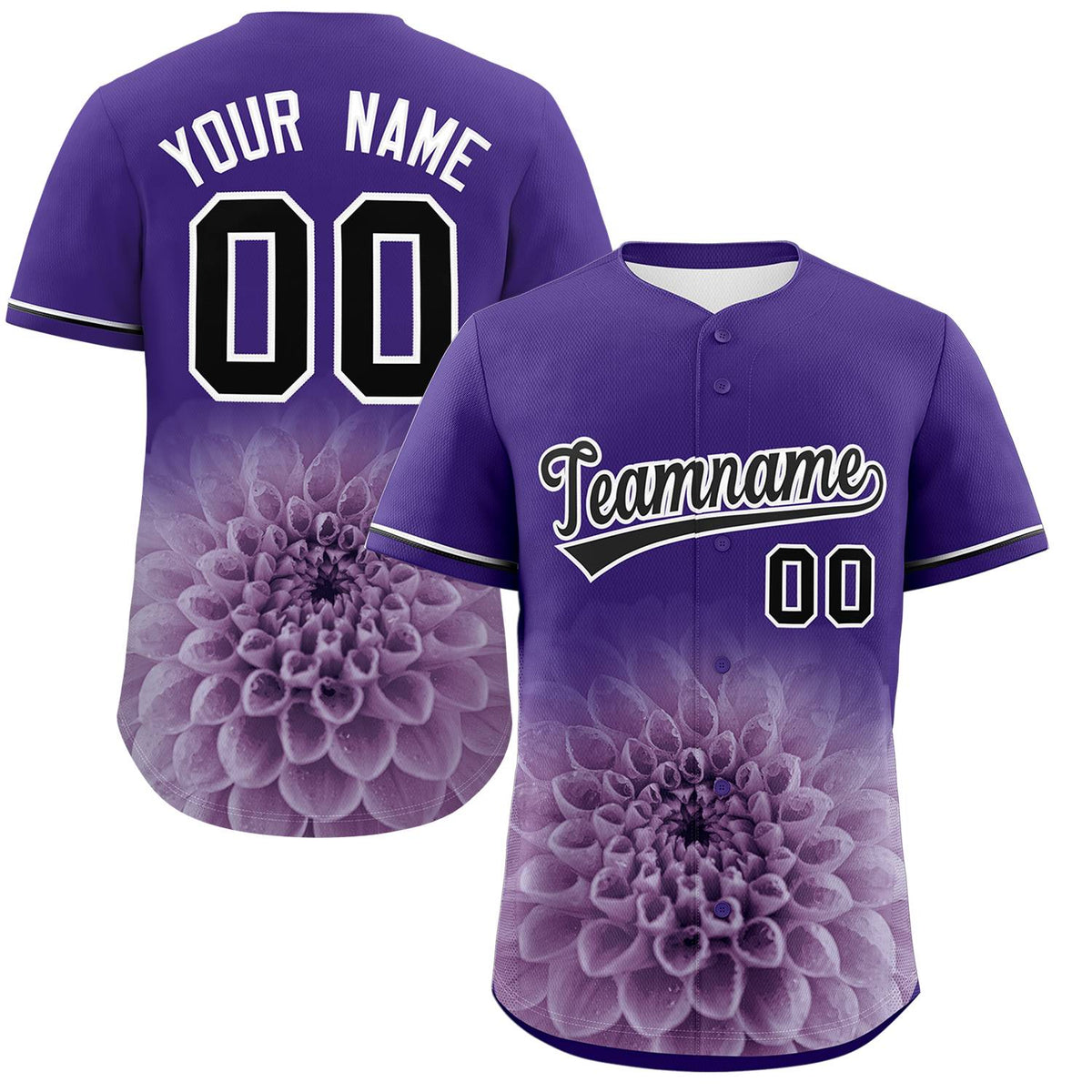 Custom Purple Personalized 3D Flower Design Authentic Baseball Jersey | KXKSHOP
