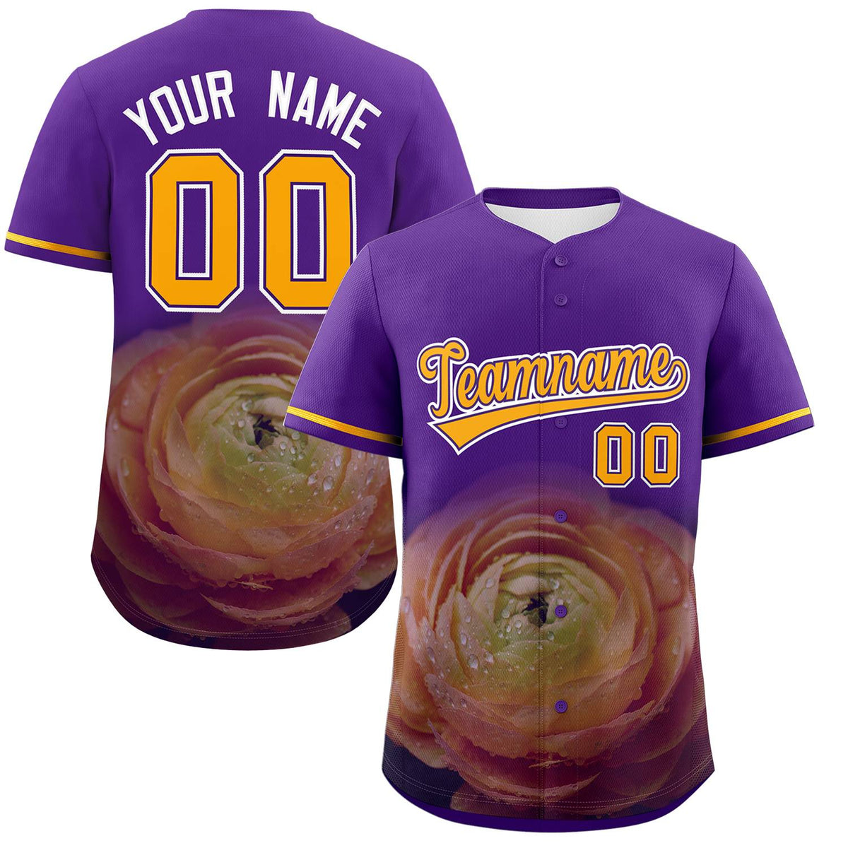 Custom Purple Personalized 3D Flower Design Authentic Baseball Jersey | KXKSHOP