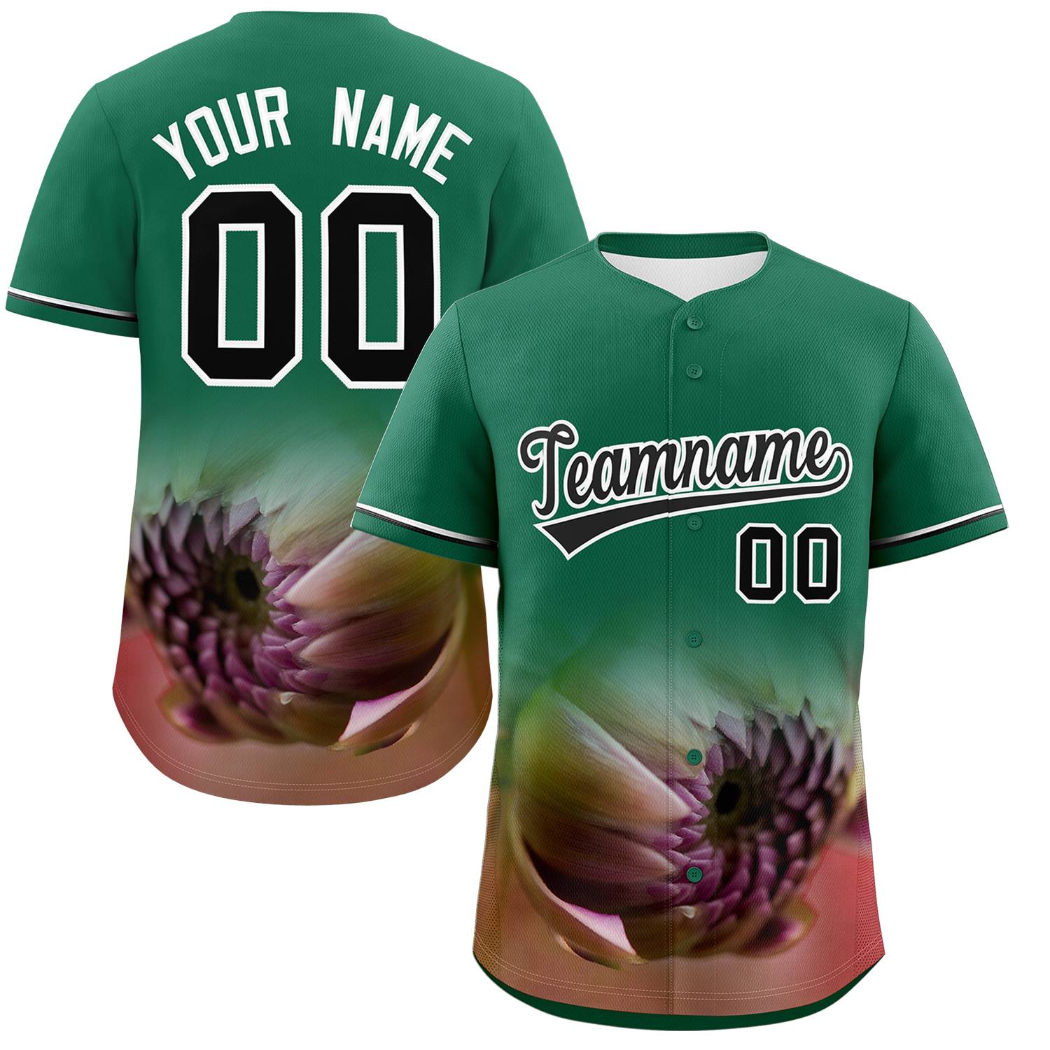 Custom Kelly Green Personalized 3D Flower Design Authentic Baseball Jersey | KXKSHOP