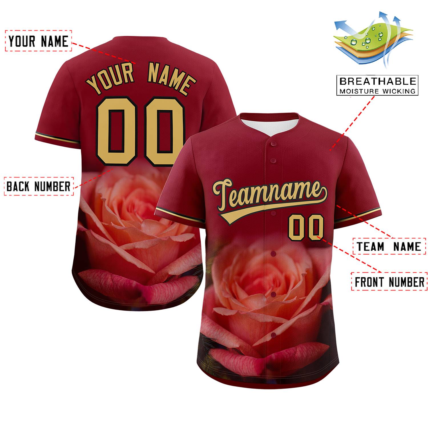 Custom Crimson Personalized 3D Flower Design Authentic Baseball Jersey | KXKSHOP
