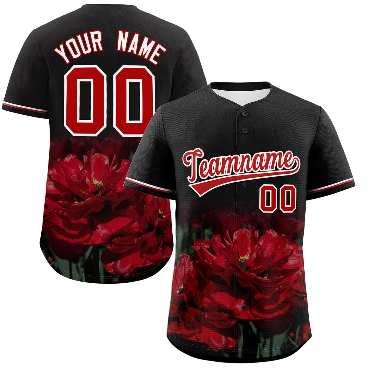 Custom Black Personalized 3D Flower Design Authentic Baseball Jersey | KXKSHOP