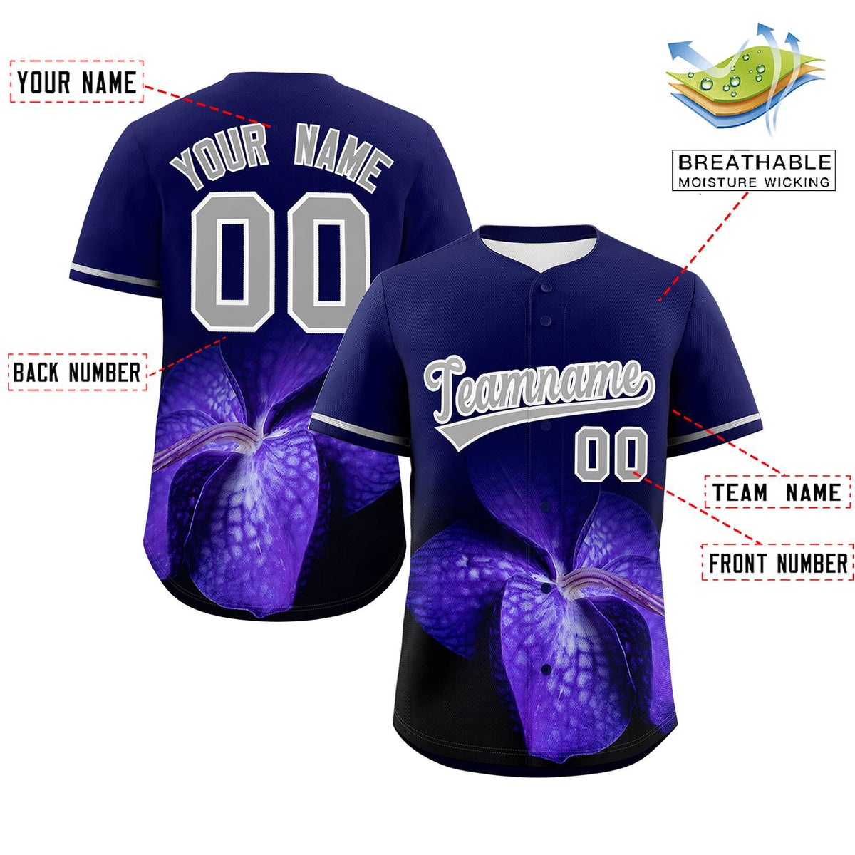 Custom Navy Personalized 3D Flower Design Authentic Baseball Jersey | KXKSHOP