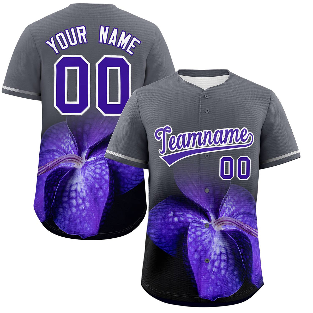 Custom Dark Gray Personalized 3D Flower Design Authentic Baseball Jersey | KXKSHOP
