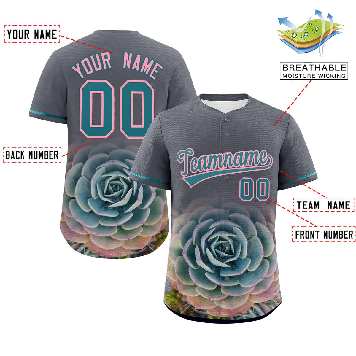 Custom Dark Gray Personalized 3D Flower Design Authentic Baseball Jersey | KXKSHOP