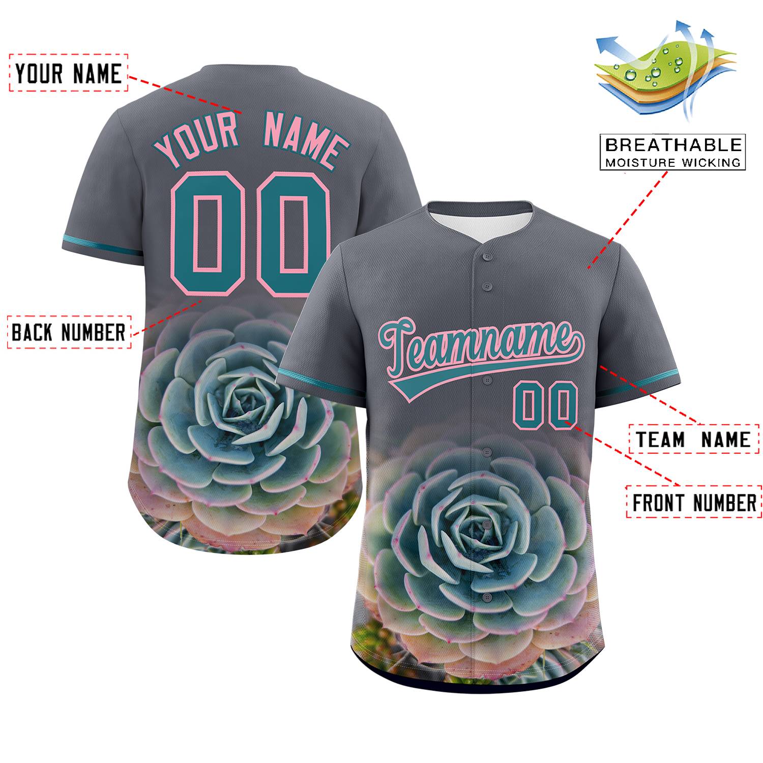 Custom Dark Gray Personalized 3D Flower Design Authentic Baseball Jersey | KXKSHOP