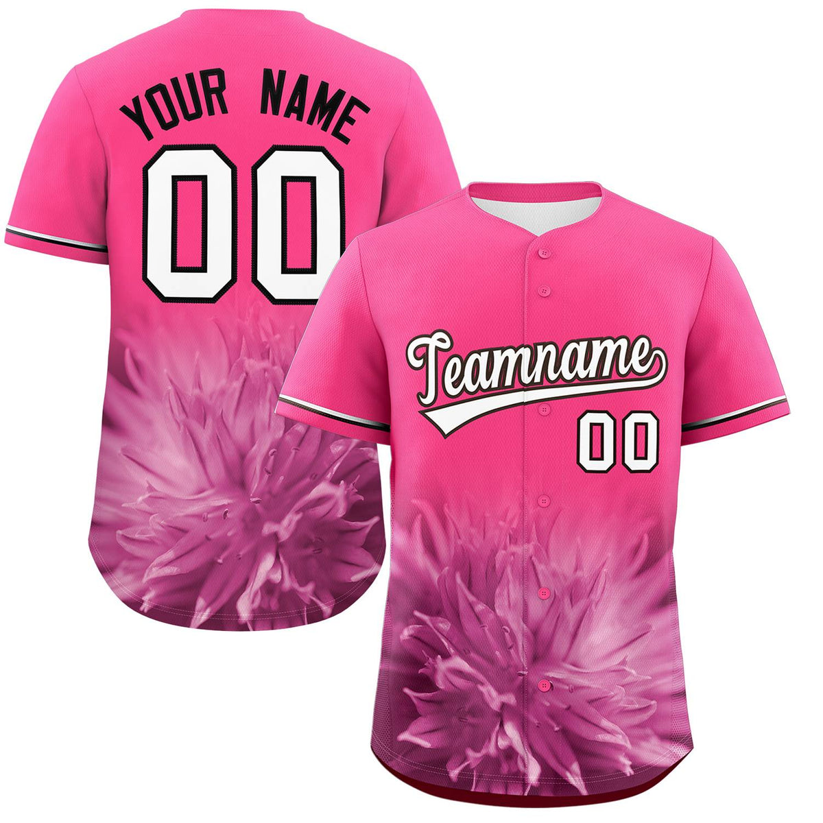 Custom Pink Personalized 3D Flower Design Authentic Baseball Jersey | KXKSHOP