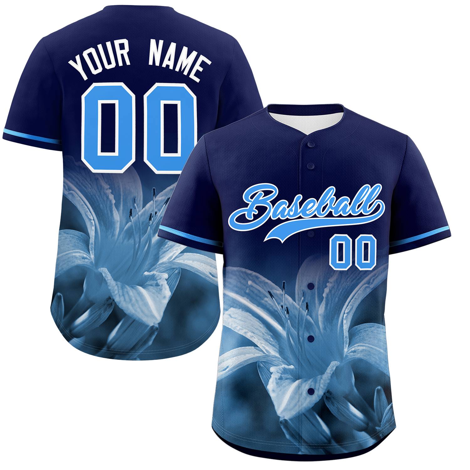 Custom Navy Personalized 3D Flower Design Authentic Baseball Jersey | KXKSHOP