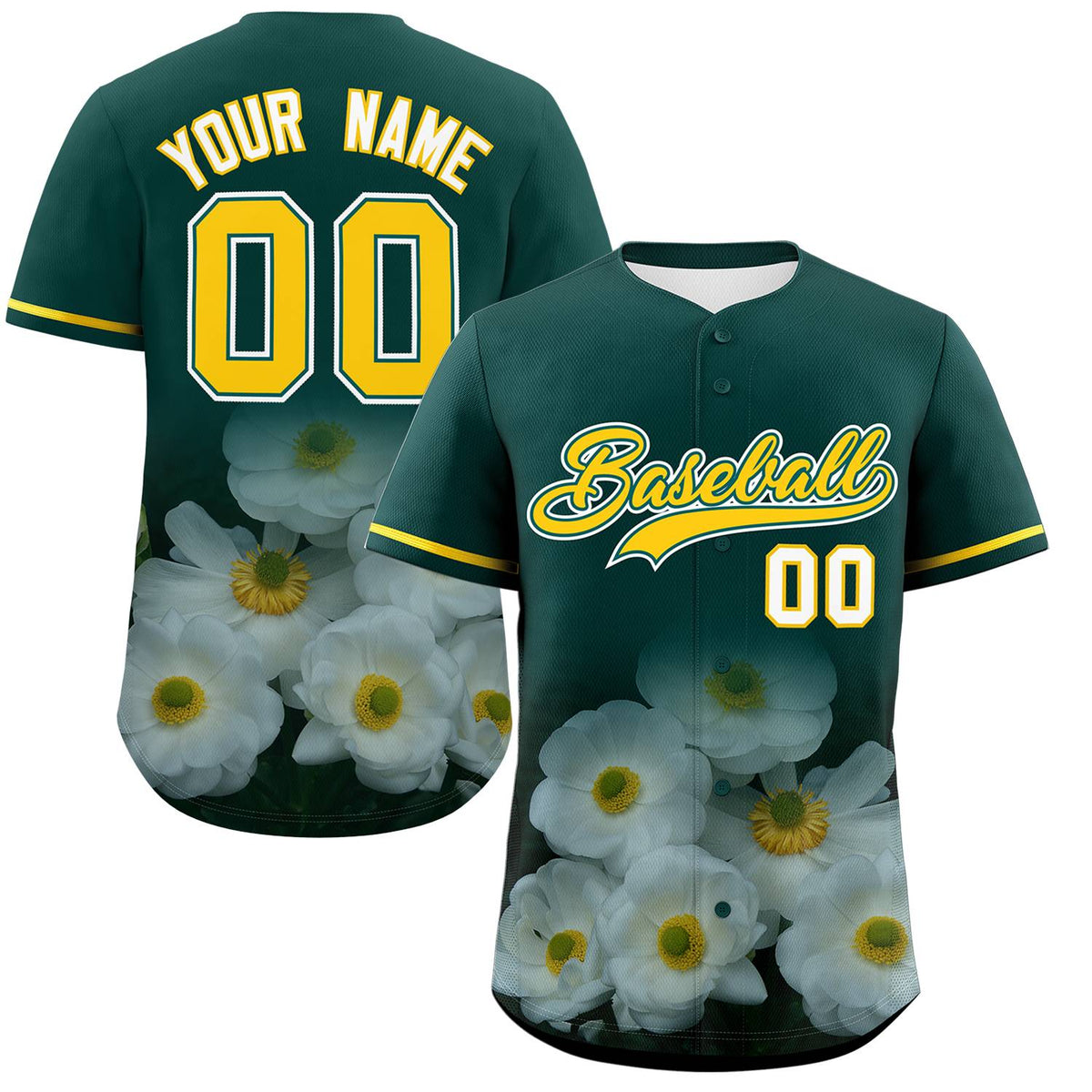 Custom Green Personalized 3D Flower Design Authentic Baseball Jersey | KXKSHOP