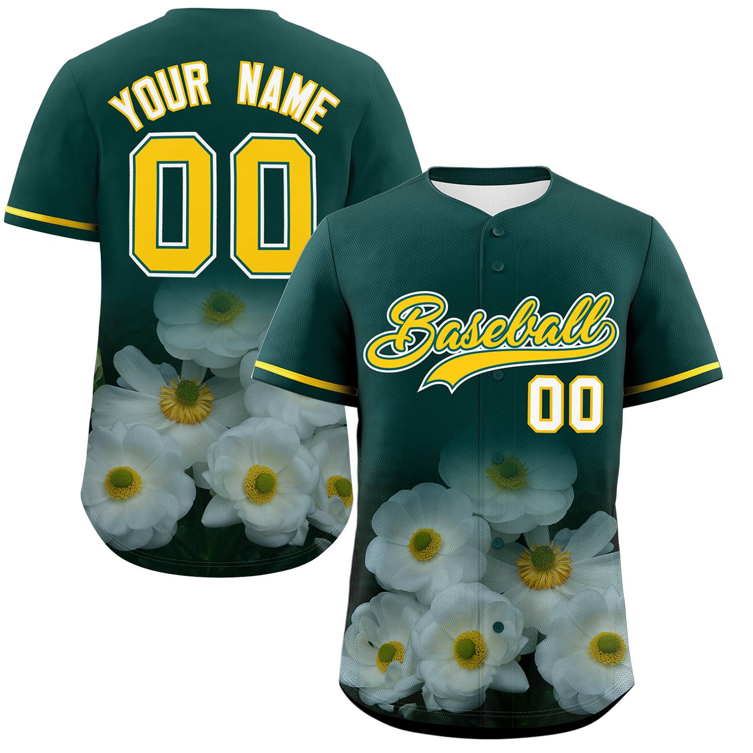 Custom Green Personalized 3D Flower Design Authentic Baseball Jersey | KXKSHOP