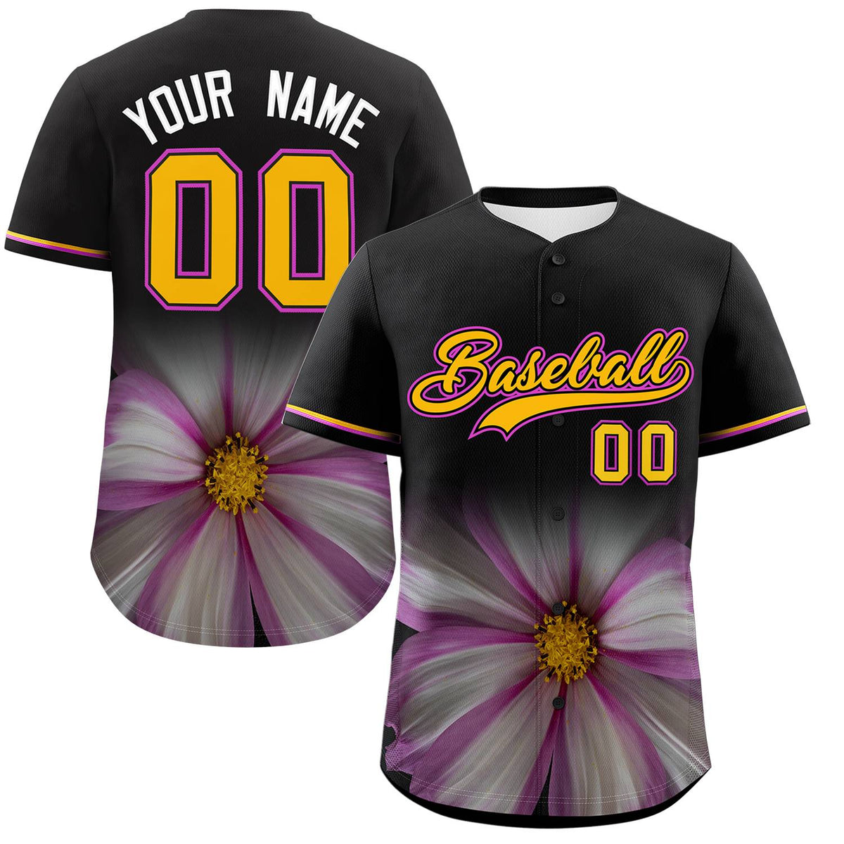 Custom Black Personalized 3D Flower Design Authentic Baseball Jersey | KXKSHOP