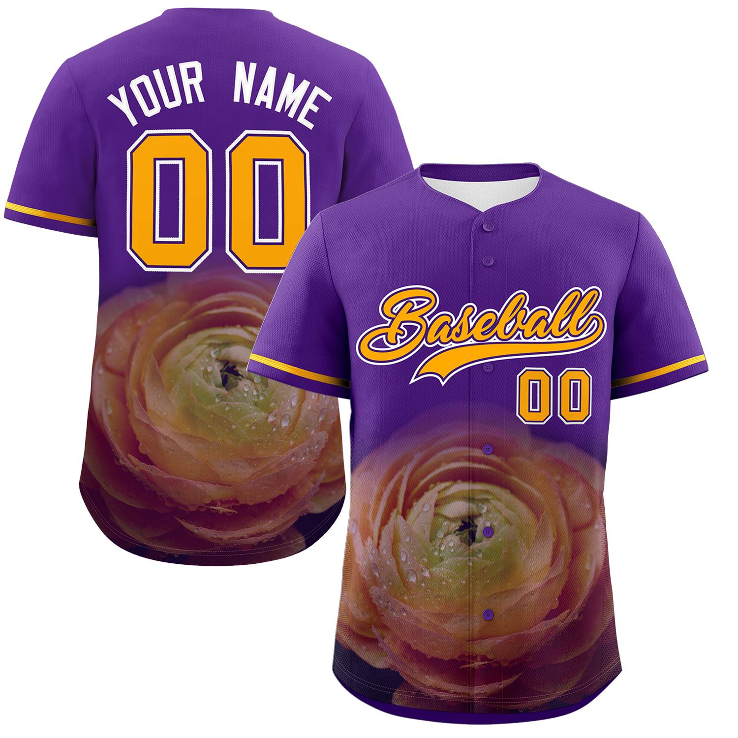 Custom Purple Personalized 3D Flower Design Authentic Baseball Jersey | KXKSHOP