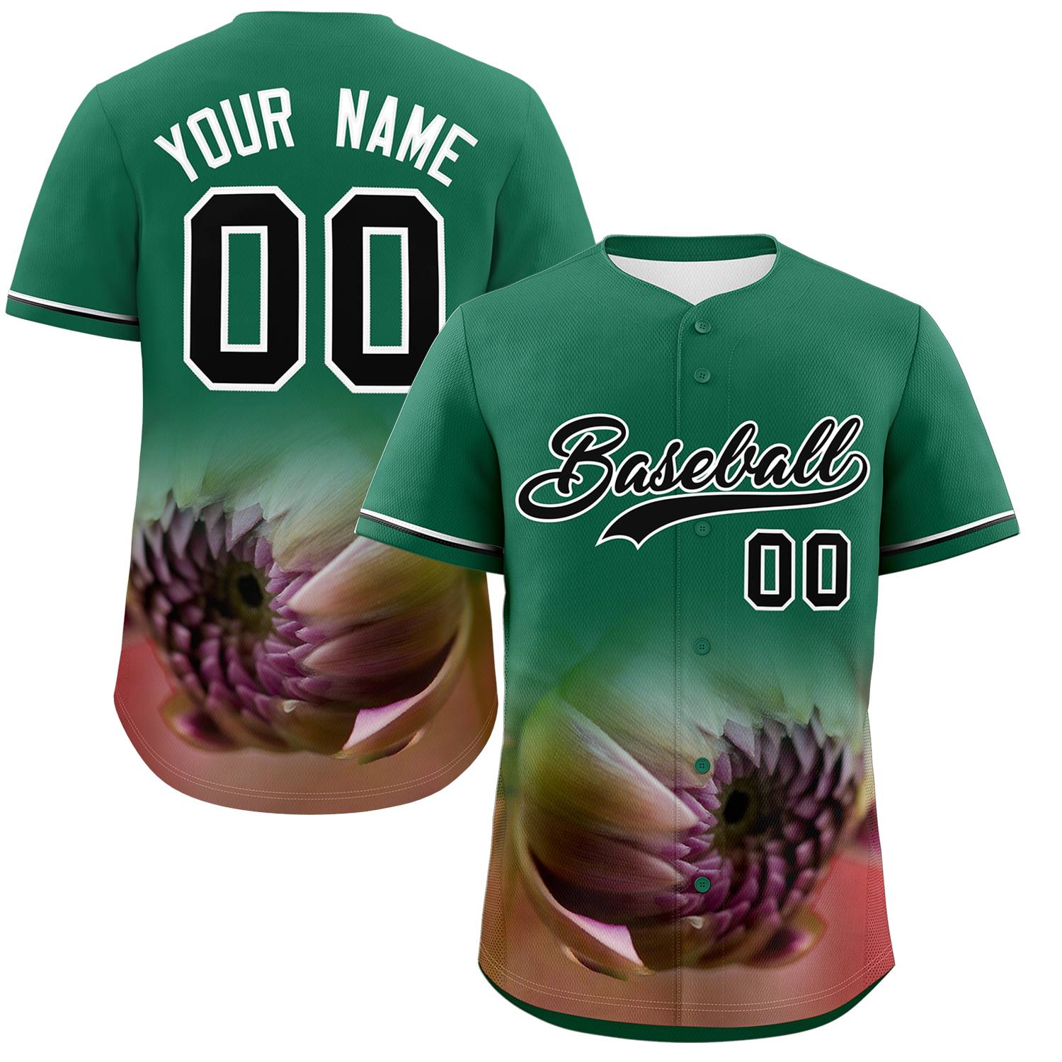 Custom Kelly Green Personalized 3D Flower Design Authentic Baseball Jersey | KXKSHOP