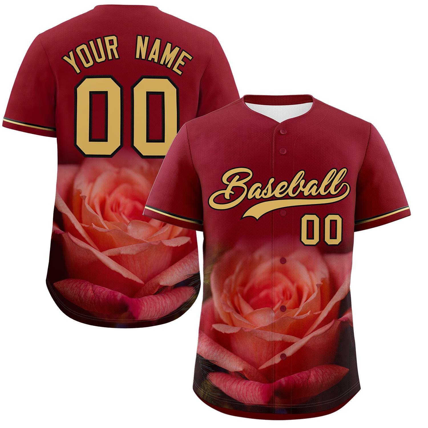 Custom Crimson Personalized 3D Flower Design Authentic Baseball Jersey | KXKSHOP