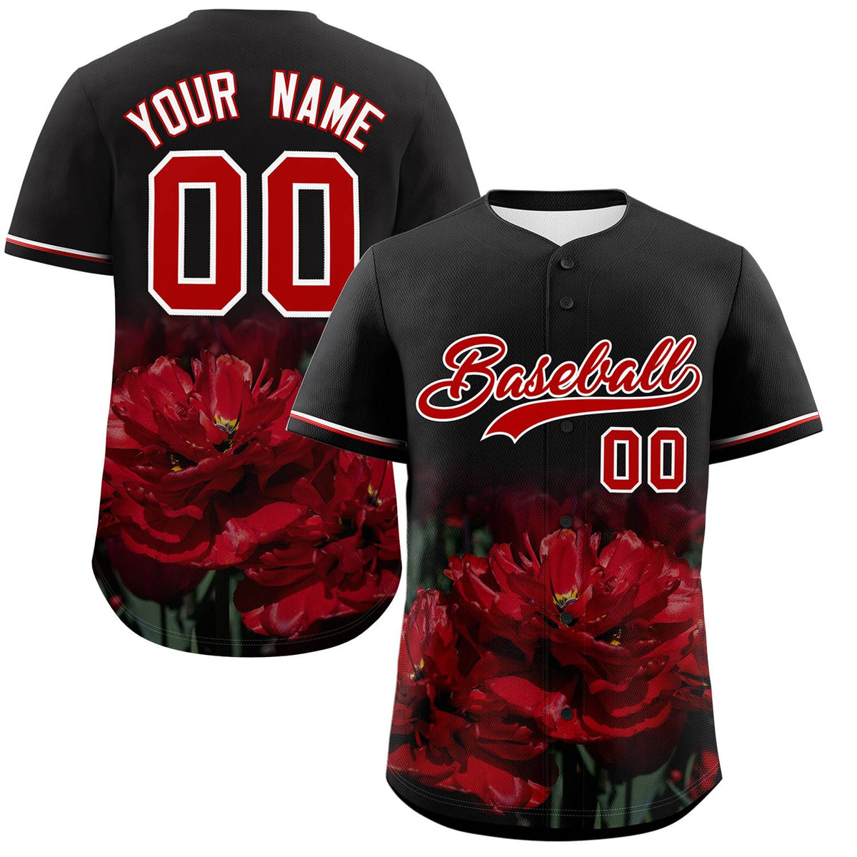 Custom Black Personalized 3D Flower Design Authentic Baseball Jersey | KXKSHOP
