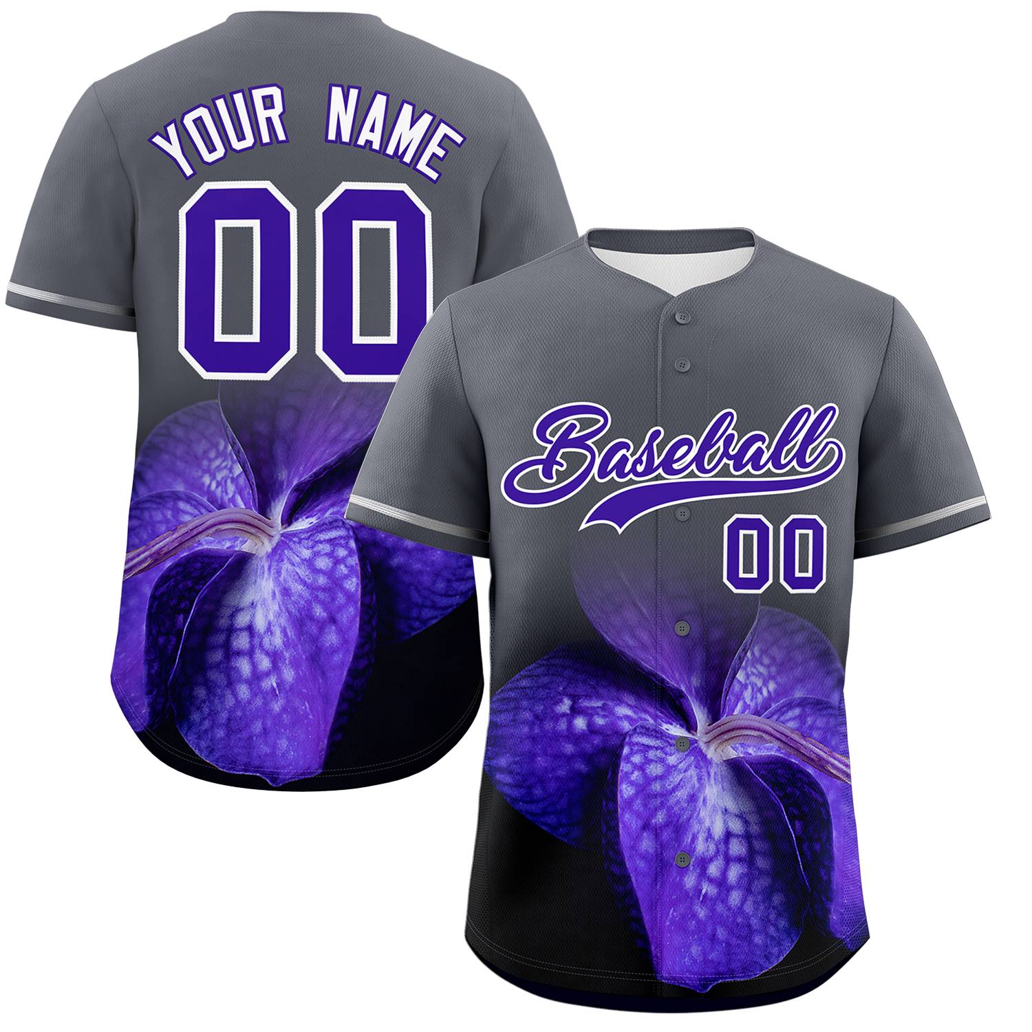 Custom Dark Gray Personalized 3D Flower Design Authentic Baseball Jersey | KXKSHOP