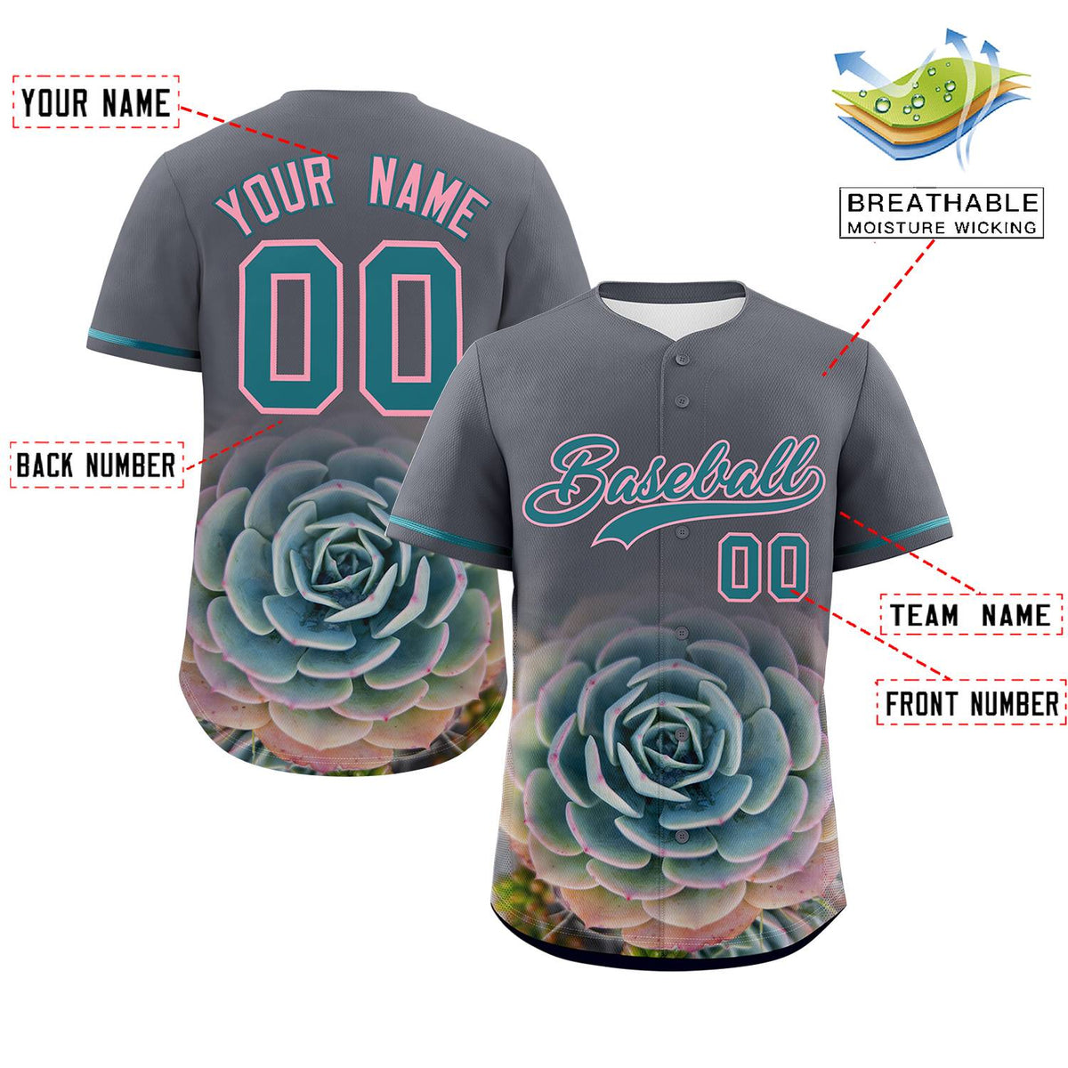Custom Dark Gray Personalized 3D Flower Design Authentic Baseball Jersey | KXKSHOP