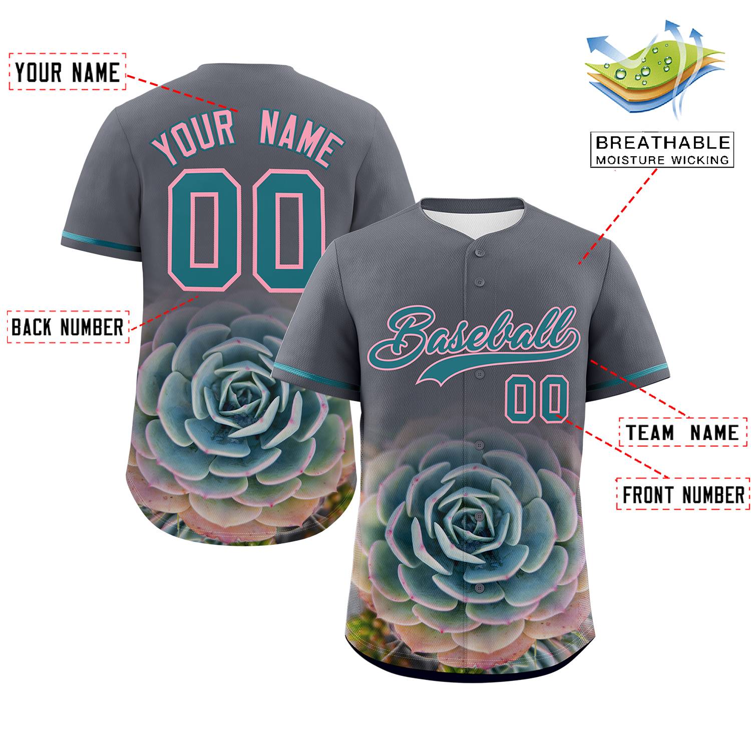 Custom Dark Gray Personalized 3D Flower Design Authentic Baseball Jersey | KXKSHOP