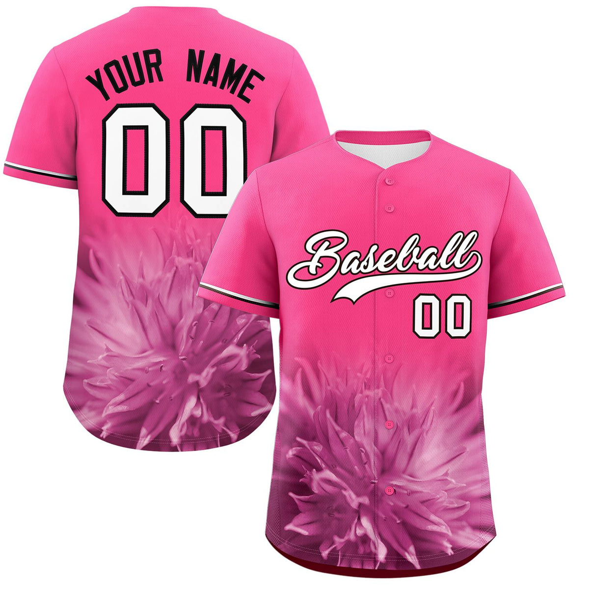 Custom Pink Personalized 3D Flower Design Authentic Baseball Jersey | KXKSHOP