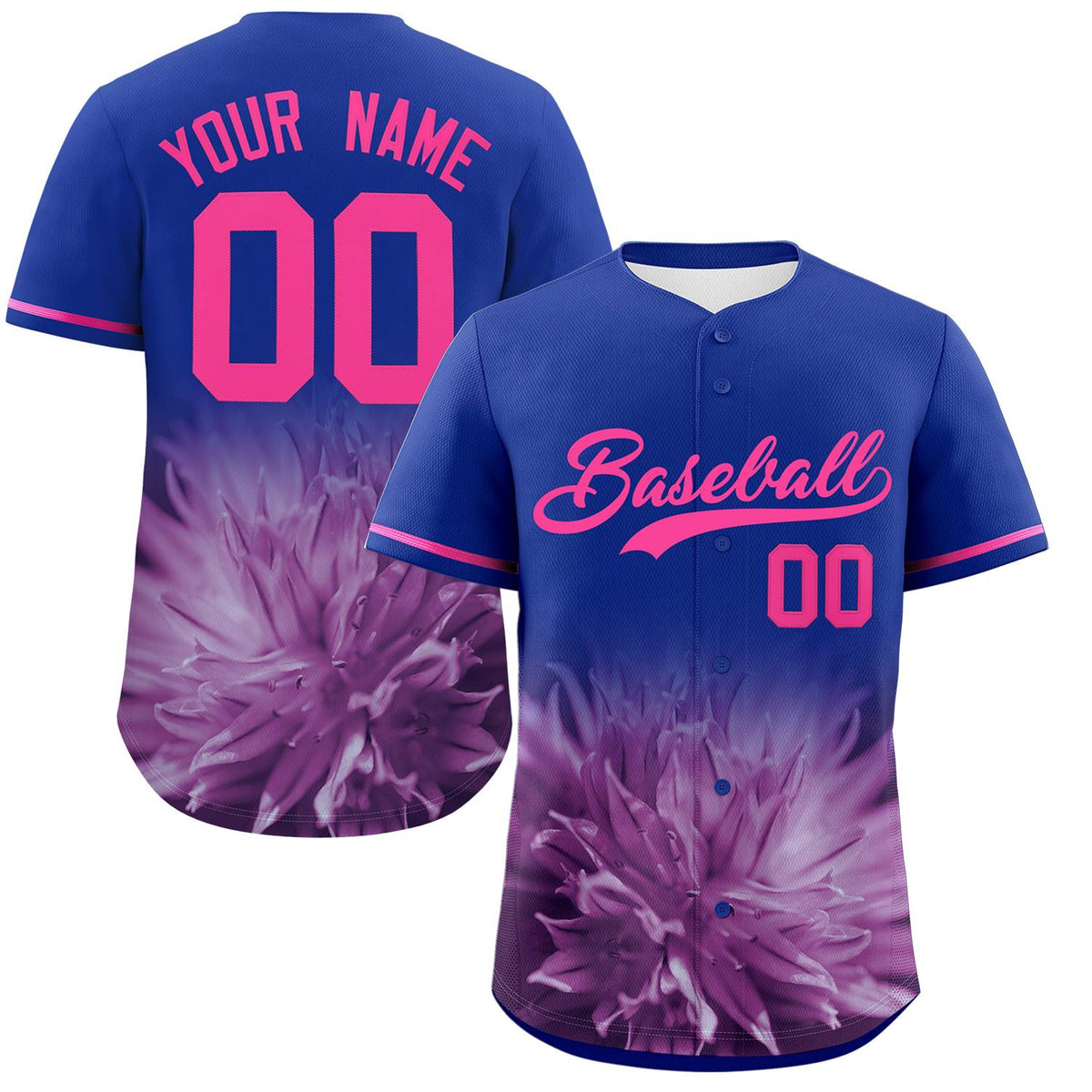 Custom Royal Personalized 3D Flower Design Authentic Baseball Jersey | KXKSHOP