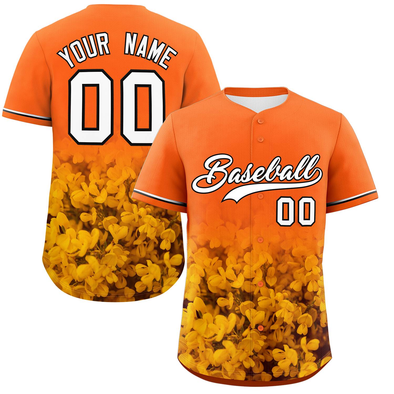 Custom Orange Personalized 3D Flower Design Authentic Baseball Jersey | KXKSHOP