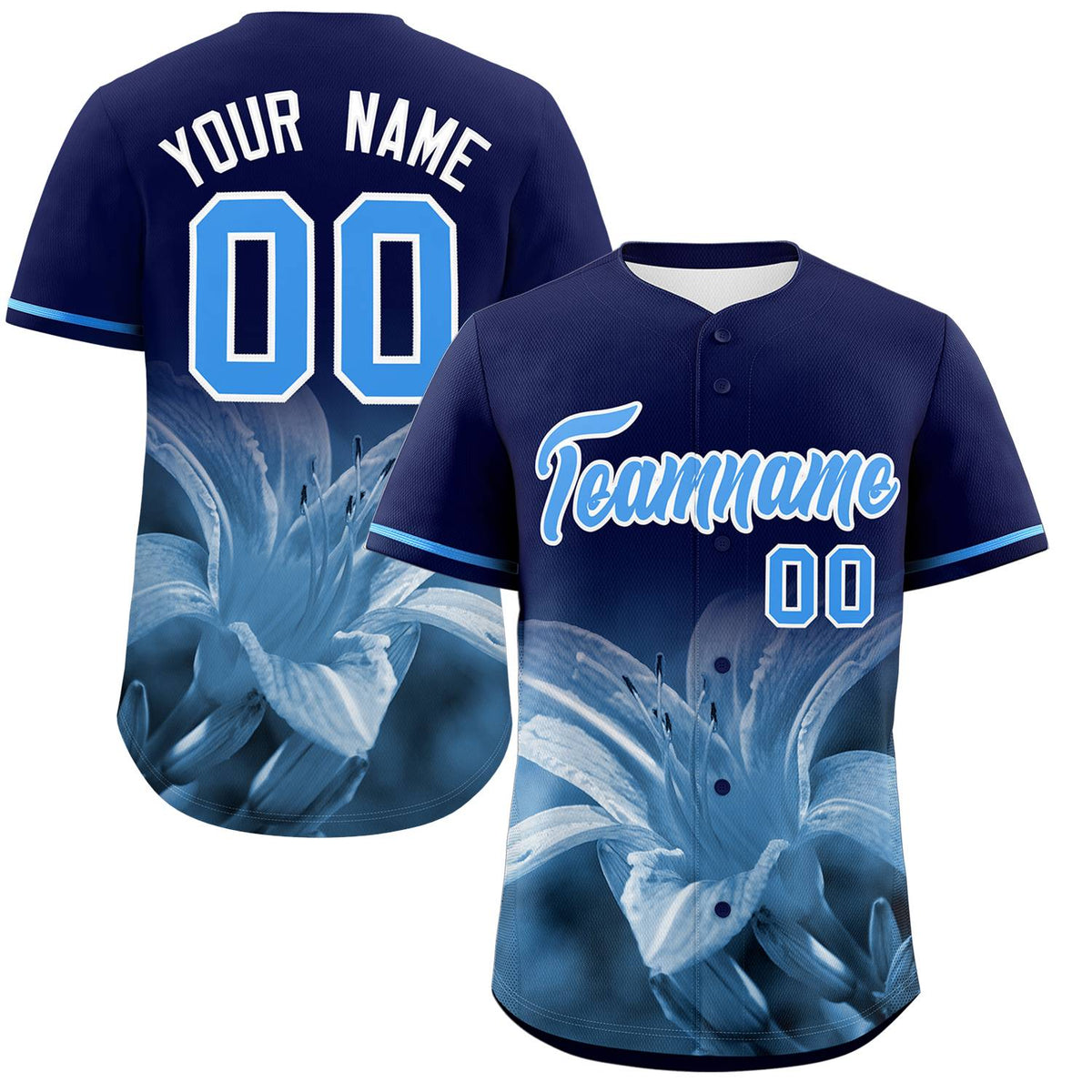 Custom Navy Personalized 3D Flower Design Authentic Baseball Jersey | KXKSHOP