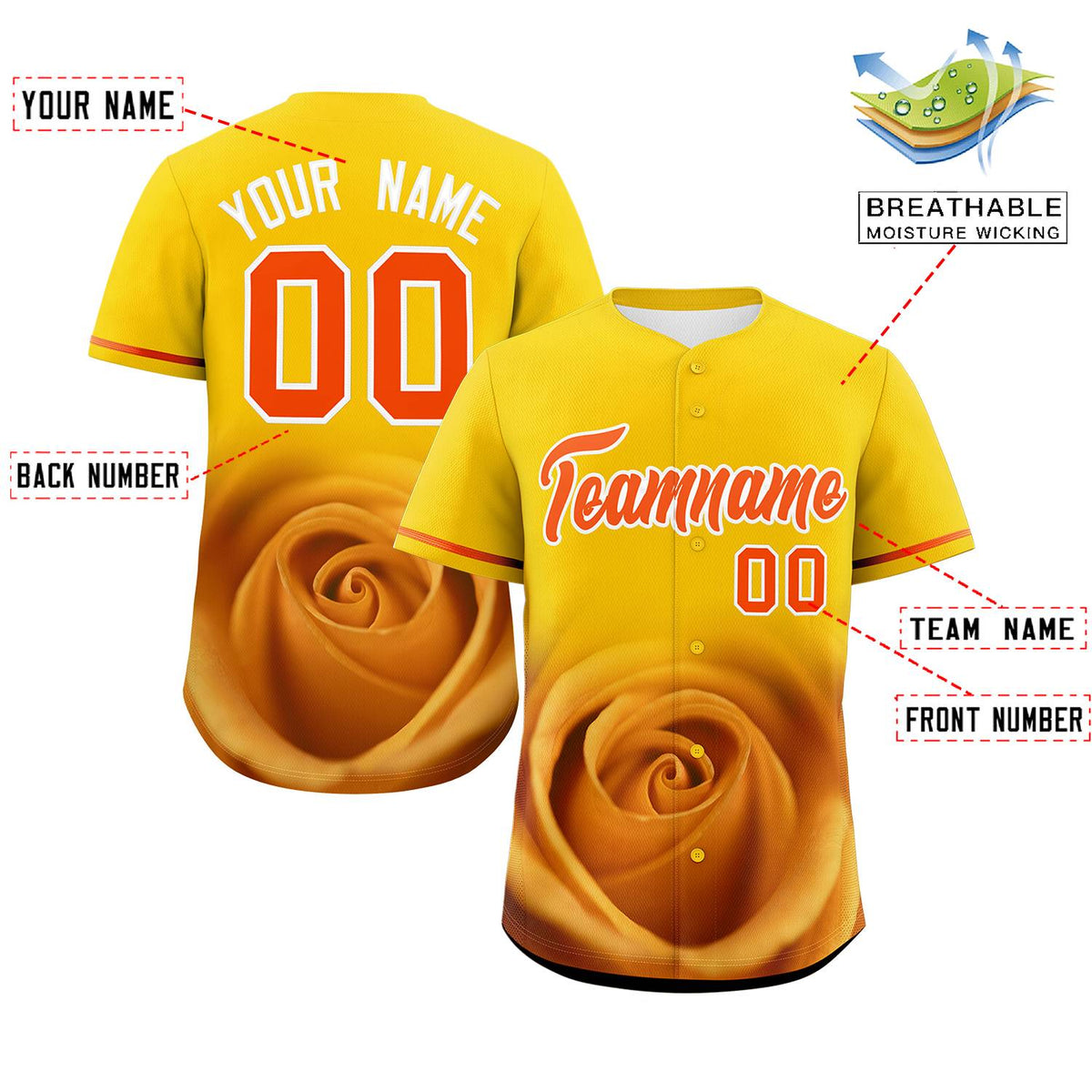 Custom Gold Personalized 3D Flower Design Authentic Baseball Jersey | KXKSHOP