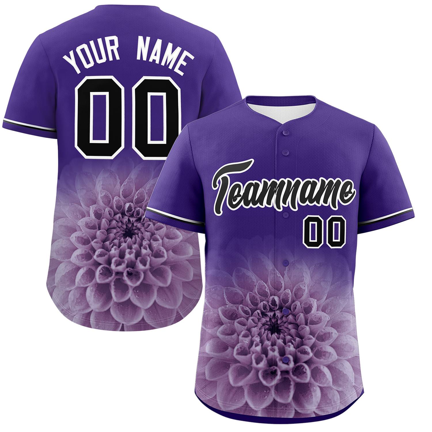 Custom Purple Personalized 3D Flower Design Authentic Baseball Jersey | KXKSHOP