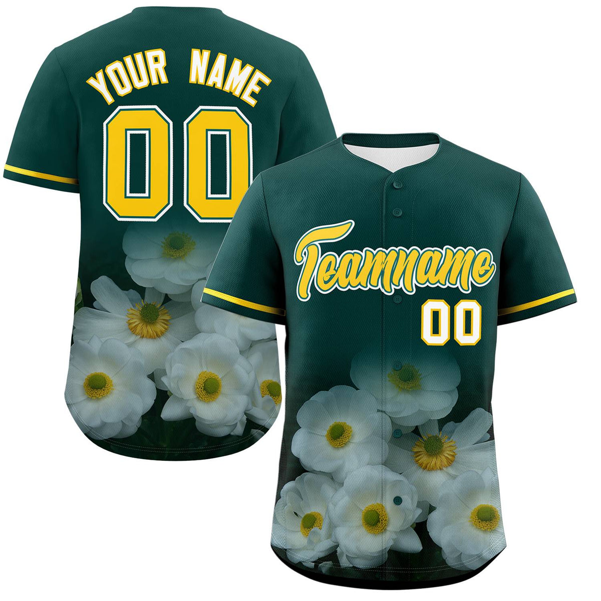 Custom Green Personalized 3D Flower Design Authentic Baseball Jersey | KXKSHOP