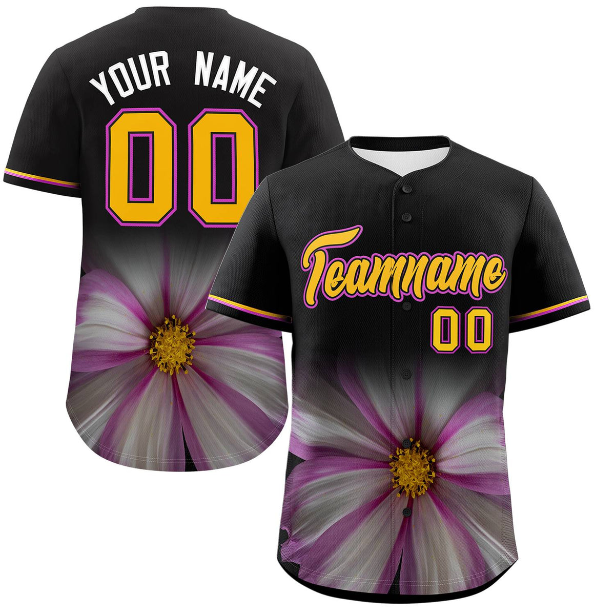 Custom Black Personalized 3D Flower Design Authentic Baseball Jersey | KXKSHOP