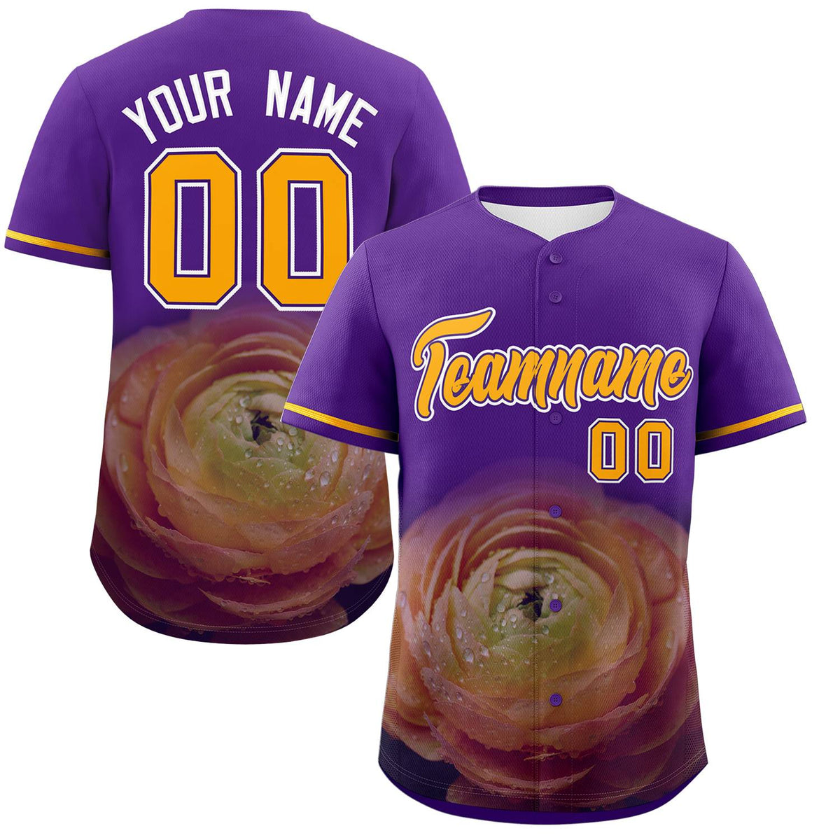 Custom Purple Personalized 3D Flower Design Authentic Baseball Jersey | KXKSHOP