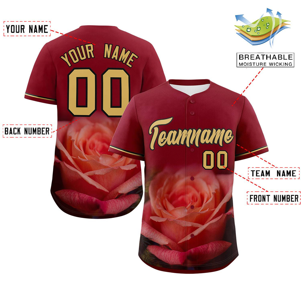 Custom Crimson Personalized 3D Flower Design Authentic Baseball Jersey | KXKSHOP