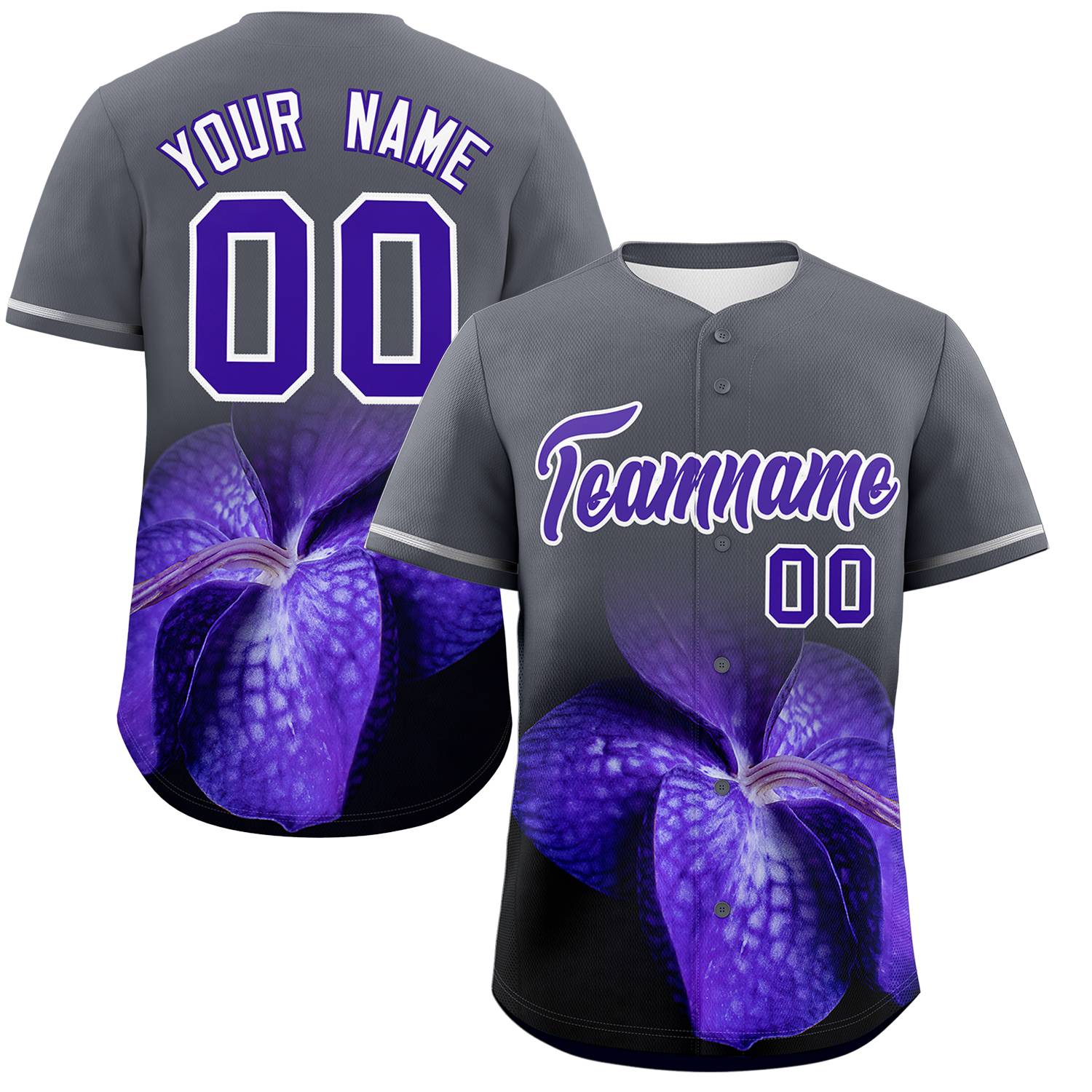 Custom Dark Gray Personalized 3D Flower Design Authentic Baseball Jersey | KXKSHOP