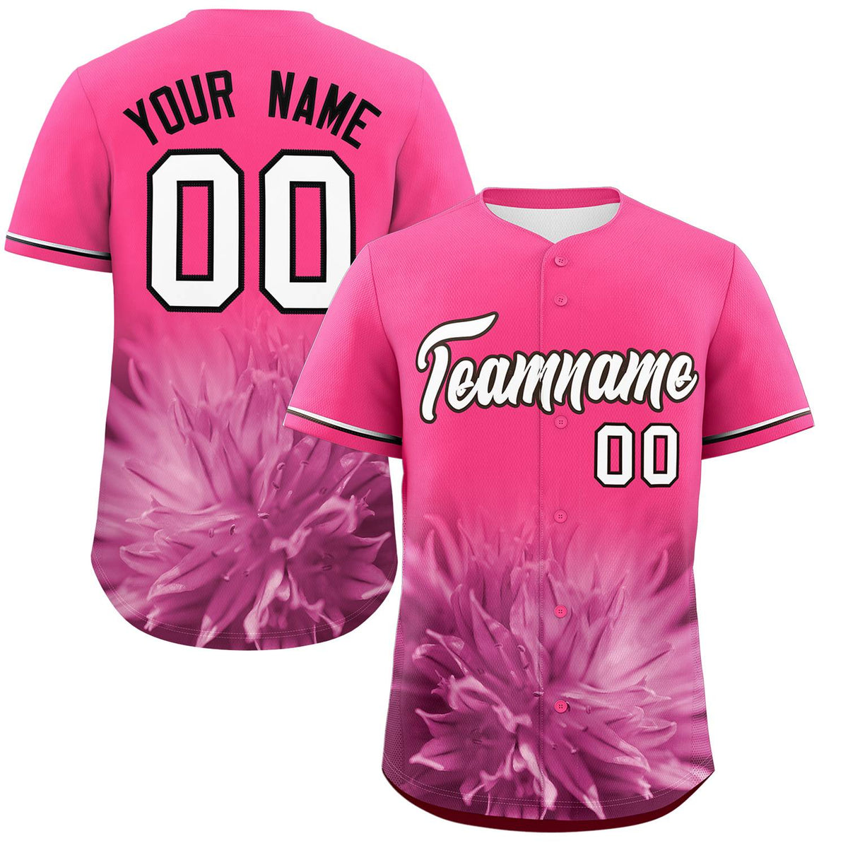 Custom Pink Personalized 3D Flower Design Authentic Baseball Jersey | KXKSHOP